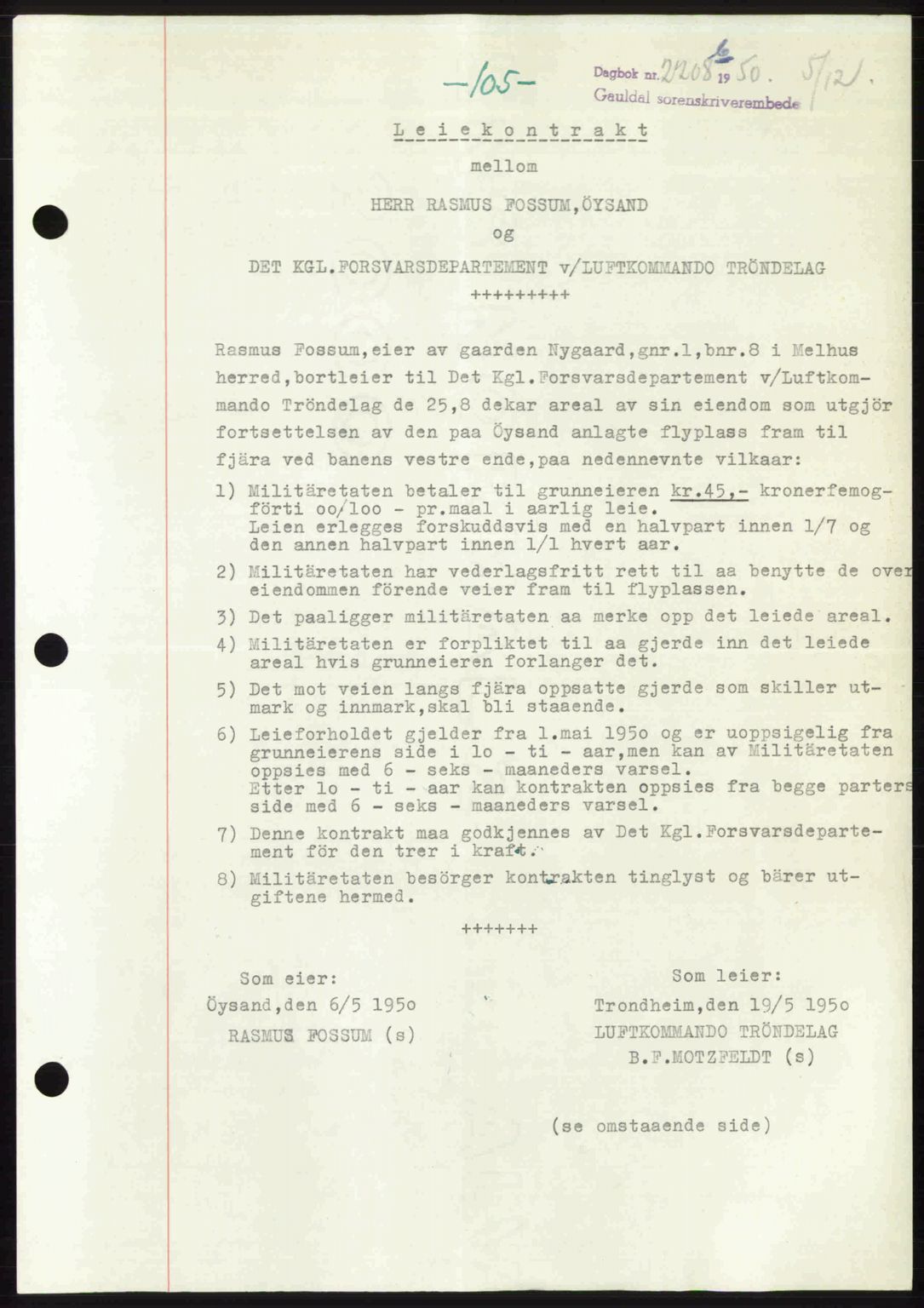 Gauldal sorenskriveri, SAT/A-0014/1/2/2C: Pantebok nr. A11, 1950-1950, Dagboknr: 2208/1950