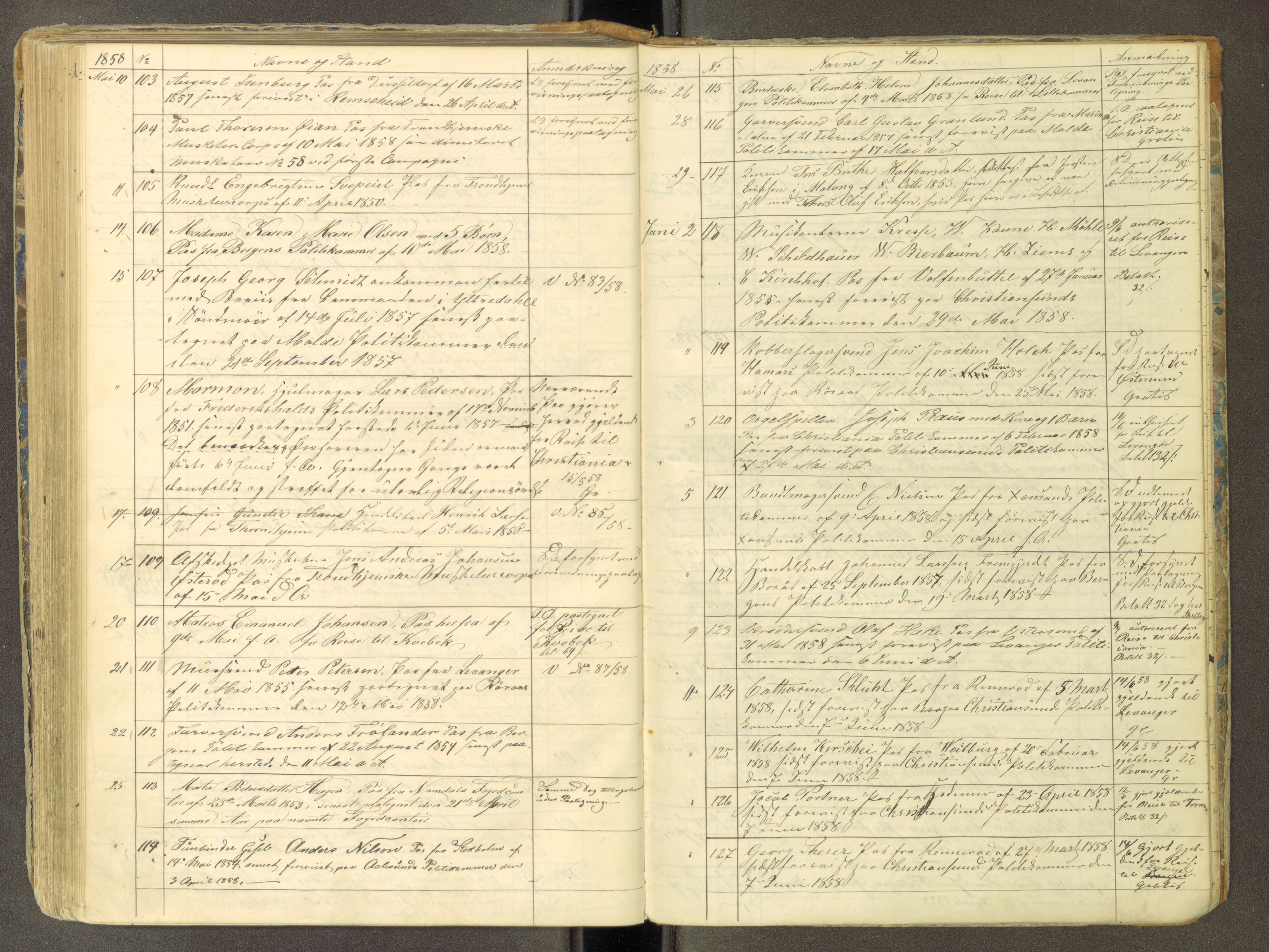 Trondheim politikammer, AV/SAT-A-1887/1/30/L0010: Passprotokoll. Utstedte pass 1850-1855. Innleverte pass 1850-1860, 1850-1860