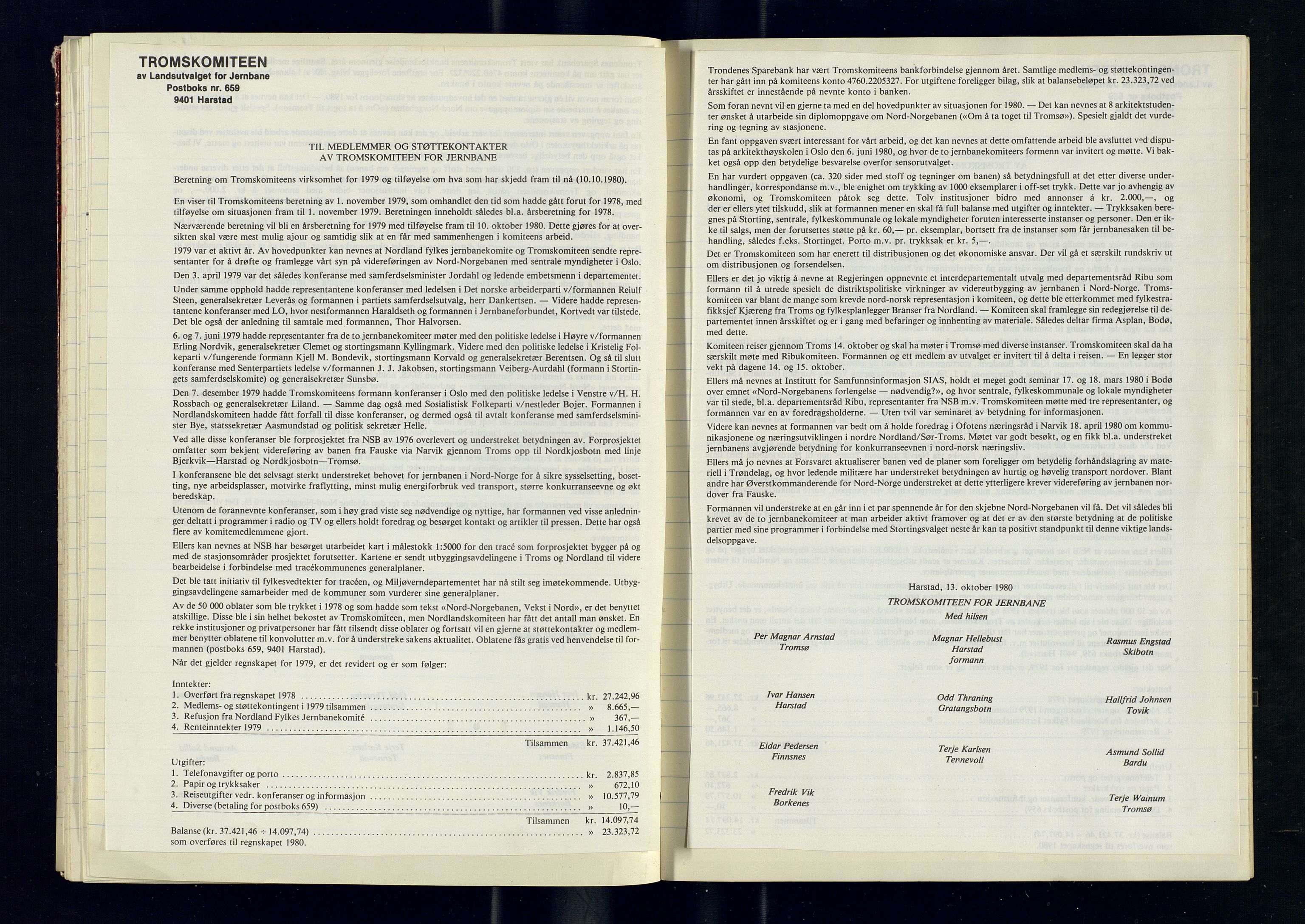 Tromskomiteen for jernbane, SATØ/P-0744/A/L0001: Møteprotokoll, 1977-1993