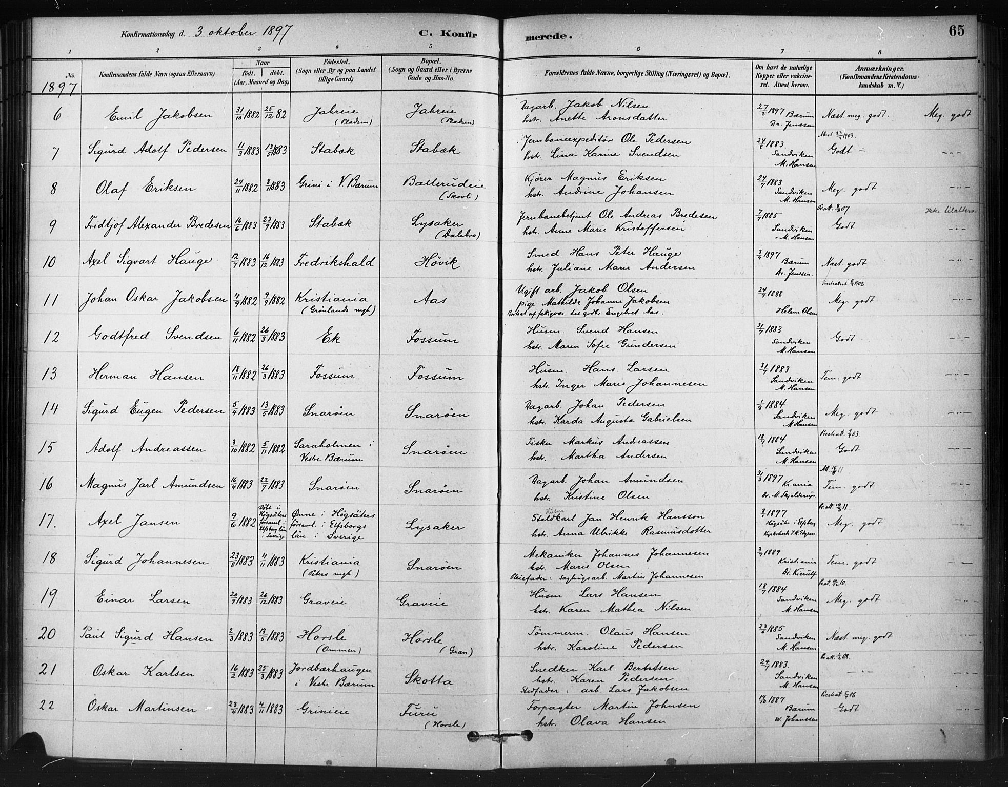 Asker prestekontor Kirkebøker, AV/SAO-A-10256a/F/Fc/L0002: Ministerialbok nr. III 2, 1879-1904, s. 65