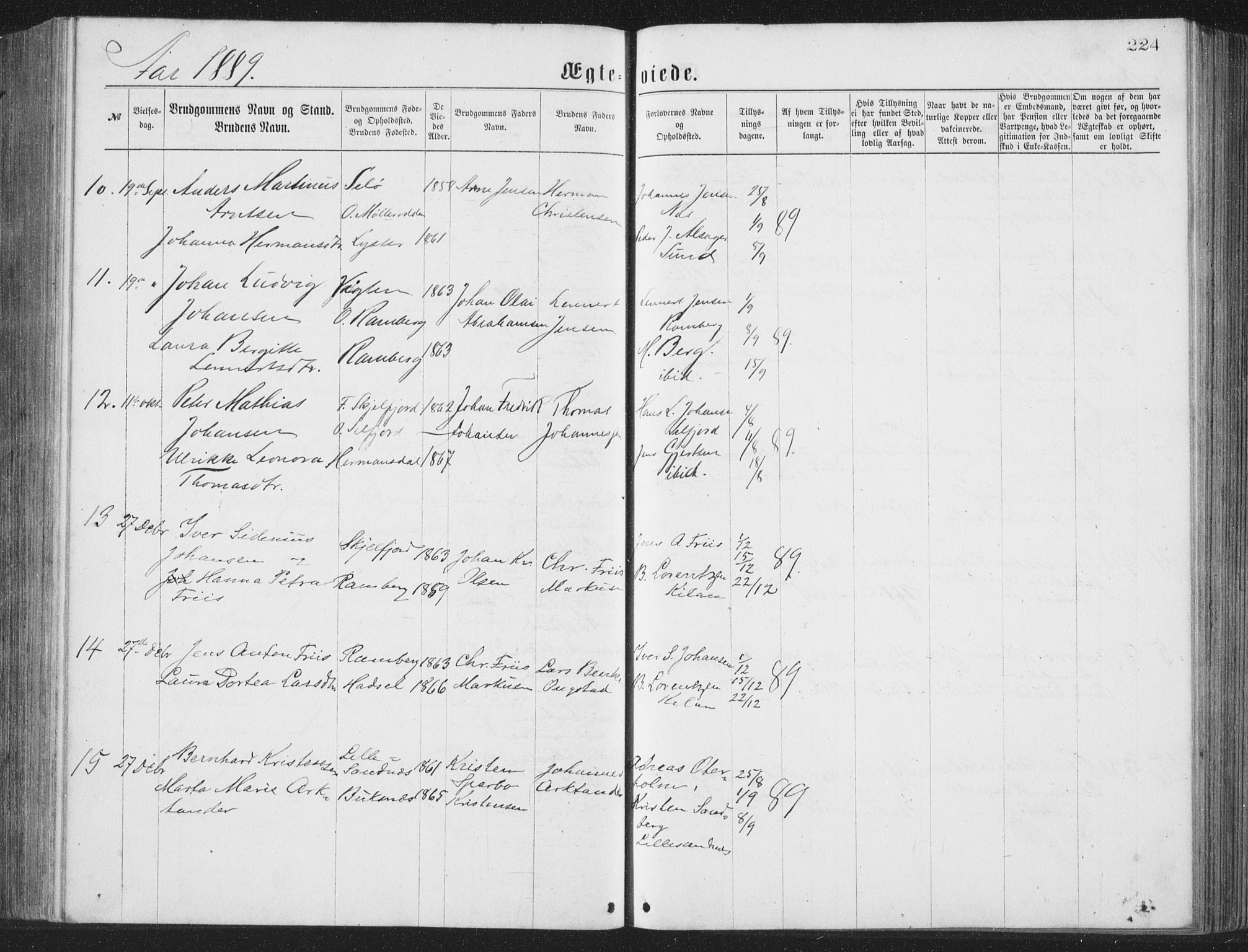 Ministerialprotokoller, klokkerbøker og fødselsregistre - Nordland, AV/SAT-A-1459/885/L1213: Klokkerbok nr. 885C02, 1874-1892, s. 224