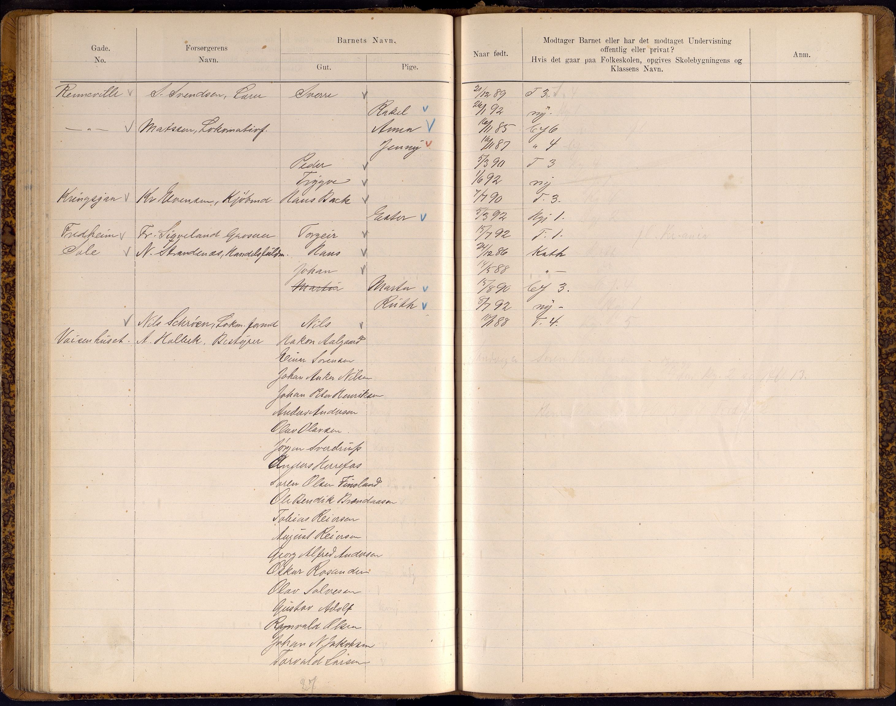 Kristiansand By - Skolekommisjonen/ -Styret, ARKSOR/1001KG510/J/Jb/L0009: Barnetelling, 1899