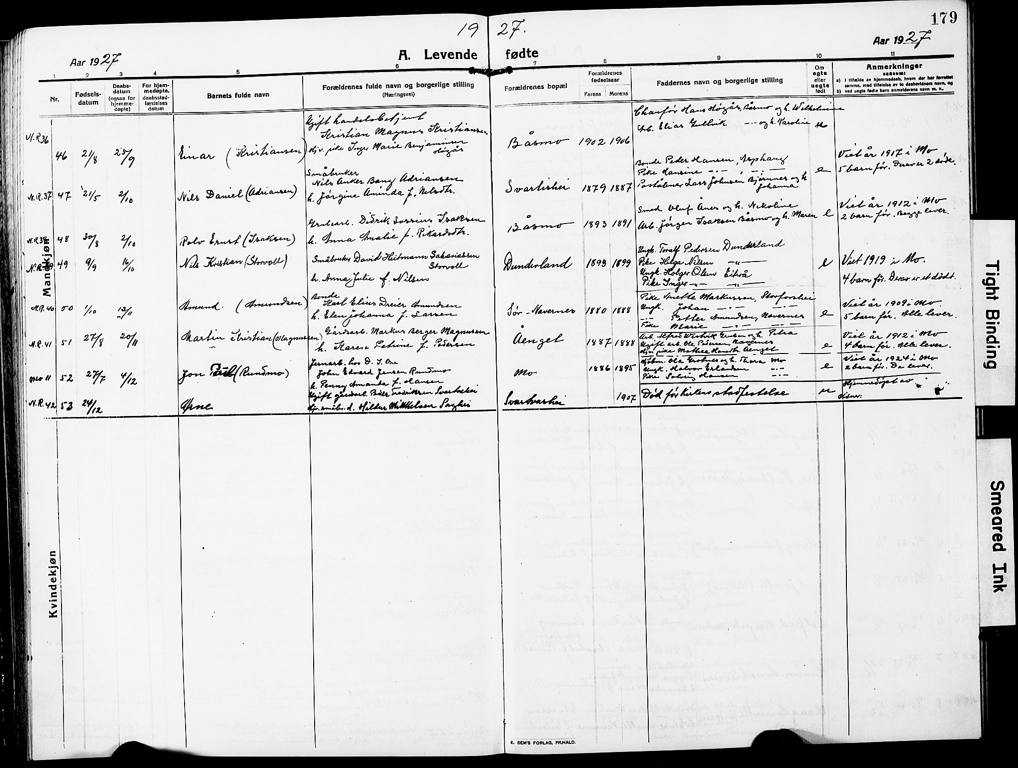 Ministerialprotokoller, klokkerbøker og fødselsregistre - Nordland, SAT/A-1459/827/L0423: Klokkerbok nr. 827C12, 1912-1930, s. 179