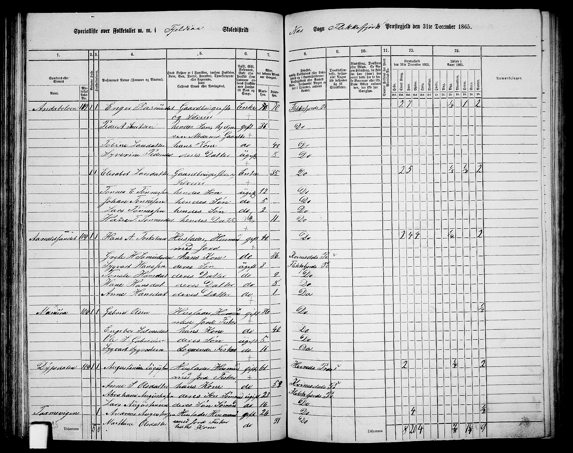 RA, Folketelling 1865 for 1042L Flekkefjord prestegjeld, Nes sokn og Hidra sokn, 1865, s. 97