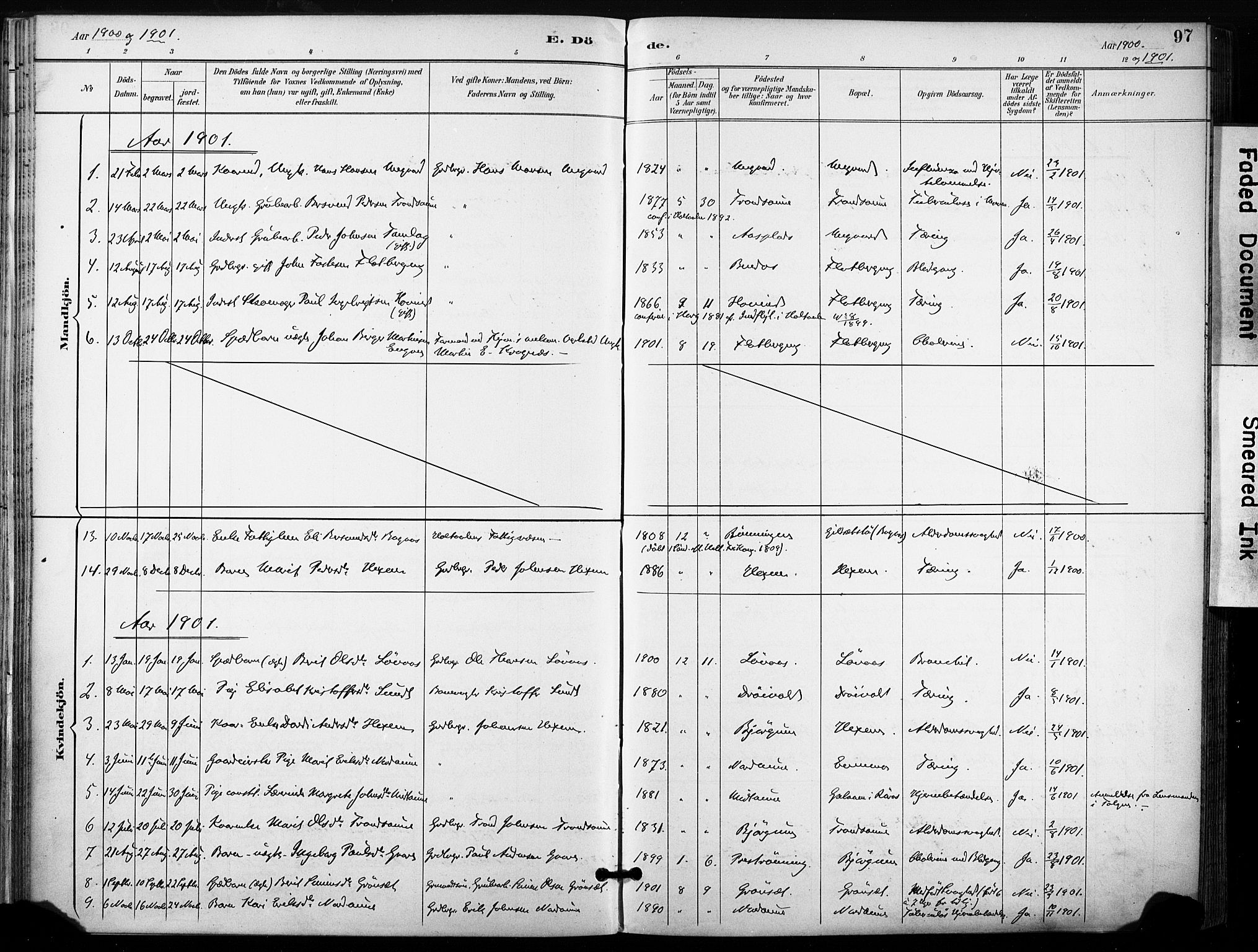 Ministerialprotokoller, klokkerbøker og fødselsregistre - Sør-Trøndelag, SAT/A-1456/685/L0973: Ministerialbok nr. 685A10, 1891-1907, s. 97