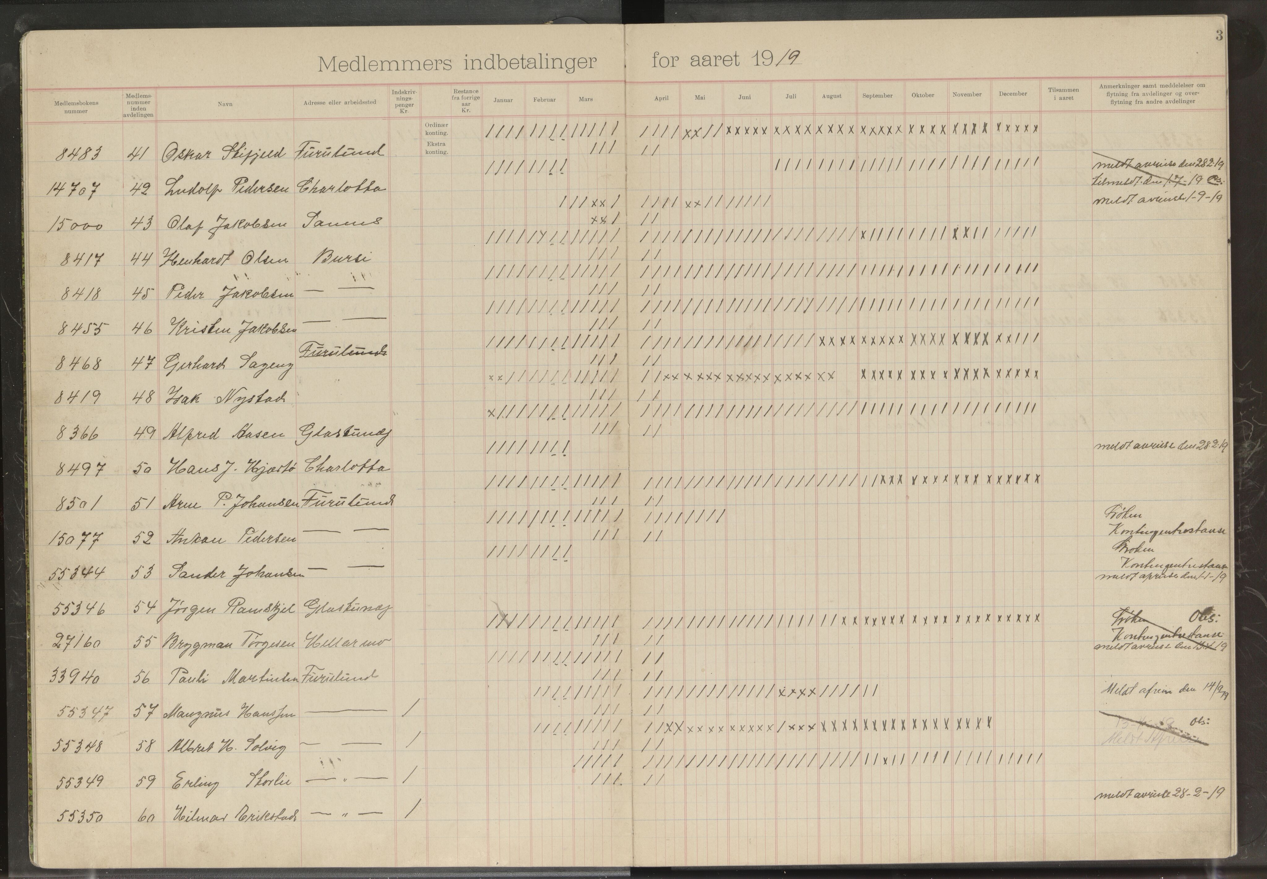 Furulund arbeiderforening avd. 219 av Norsk arbeidsmandsforbund, AIN/A-22/189/P/Pb/L0001: Medlemsprotokoll, 1919-1939