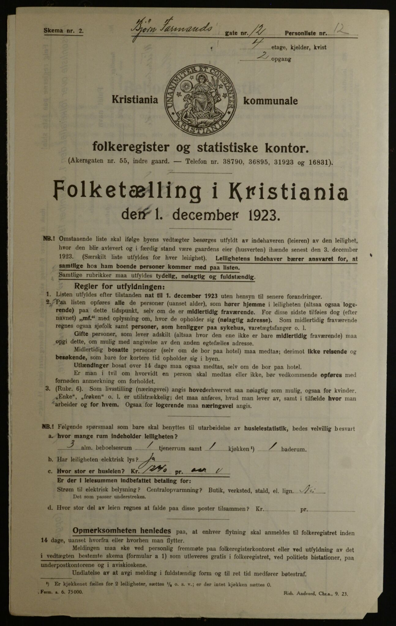 OBA, Kommunal folketelling 1.12.1923 for Kristiania, 1923, s. 7743