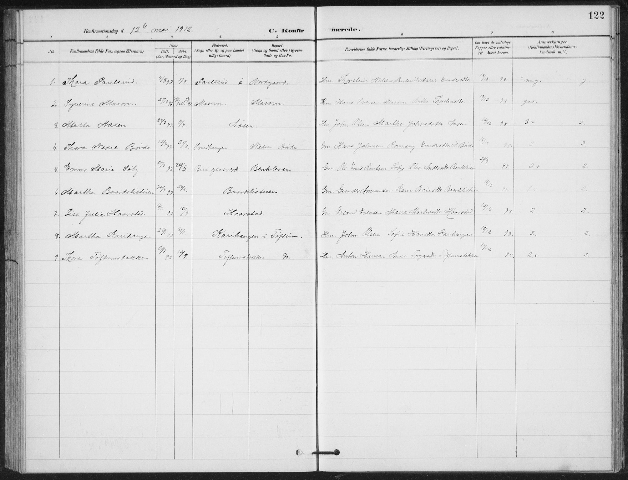 Vestre Gausdal prestekontor, AV/SAH-PREST-094/H/Ha/Hab/L0004: Klokkerbok nr. 4, 1898-1939, s. 122