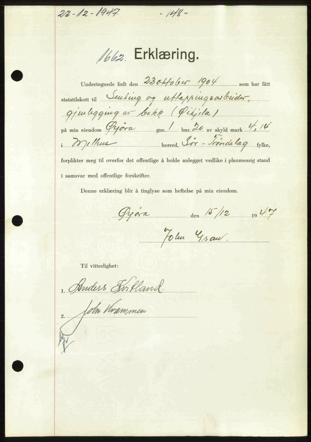 Gauldal sorenskriveri, SAT/A-0014/1/2/2C: Pantebok nr. A5, 1947-1948, Dagboknr: 1662/1947