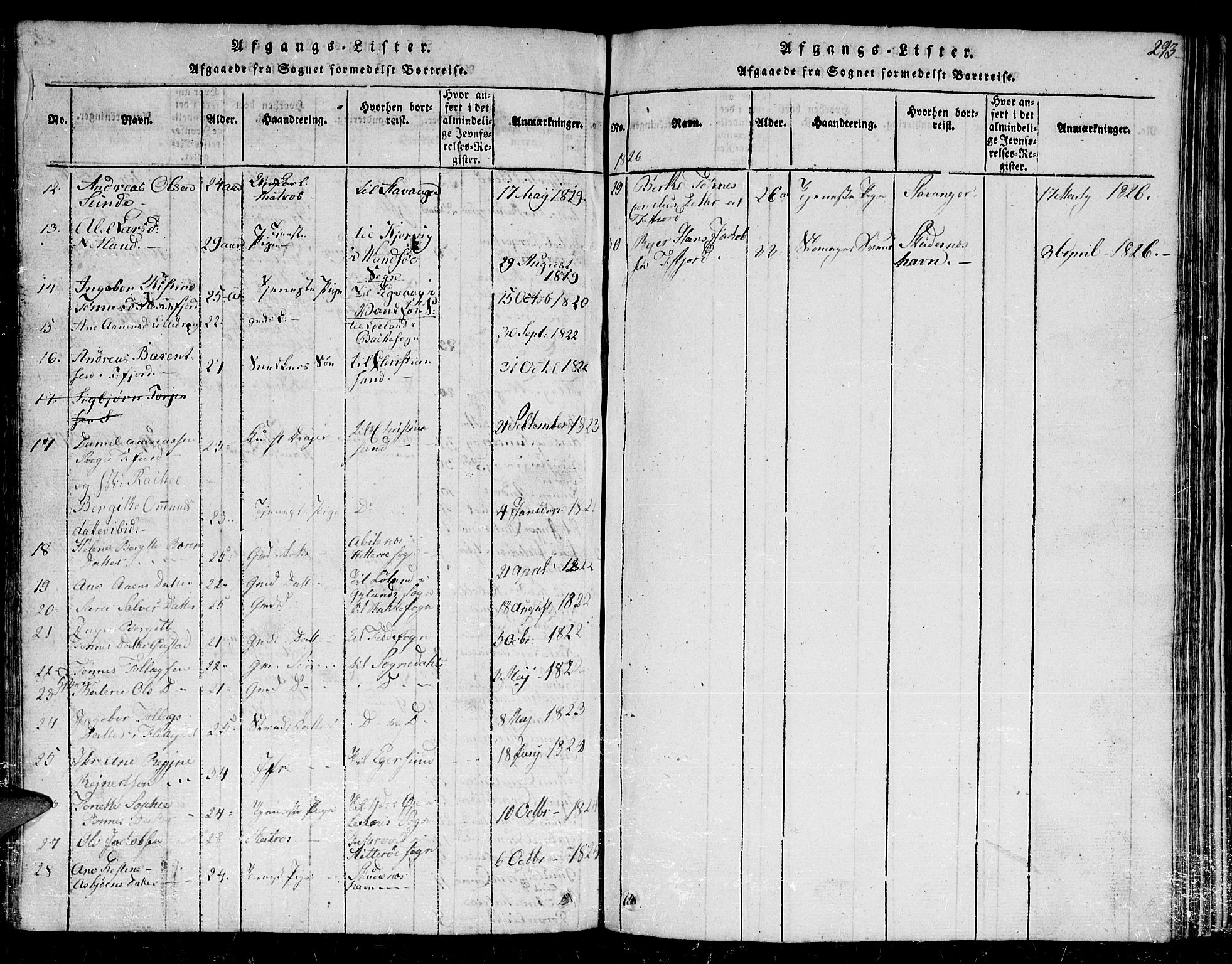 Flekkefjord sokneprestkontor, SAK/1111-0012/F/Fb/Fbc/L0003: Klokkerbok nr. B 3, 1815-1826, s. 293