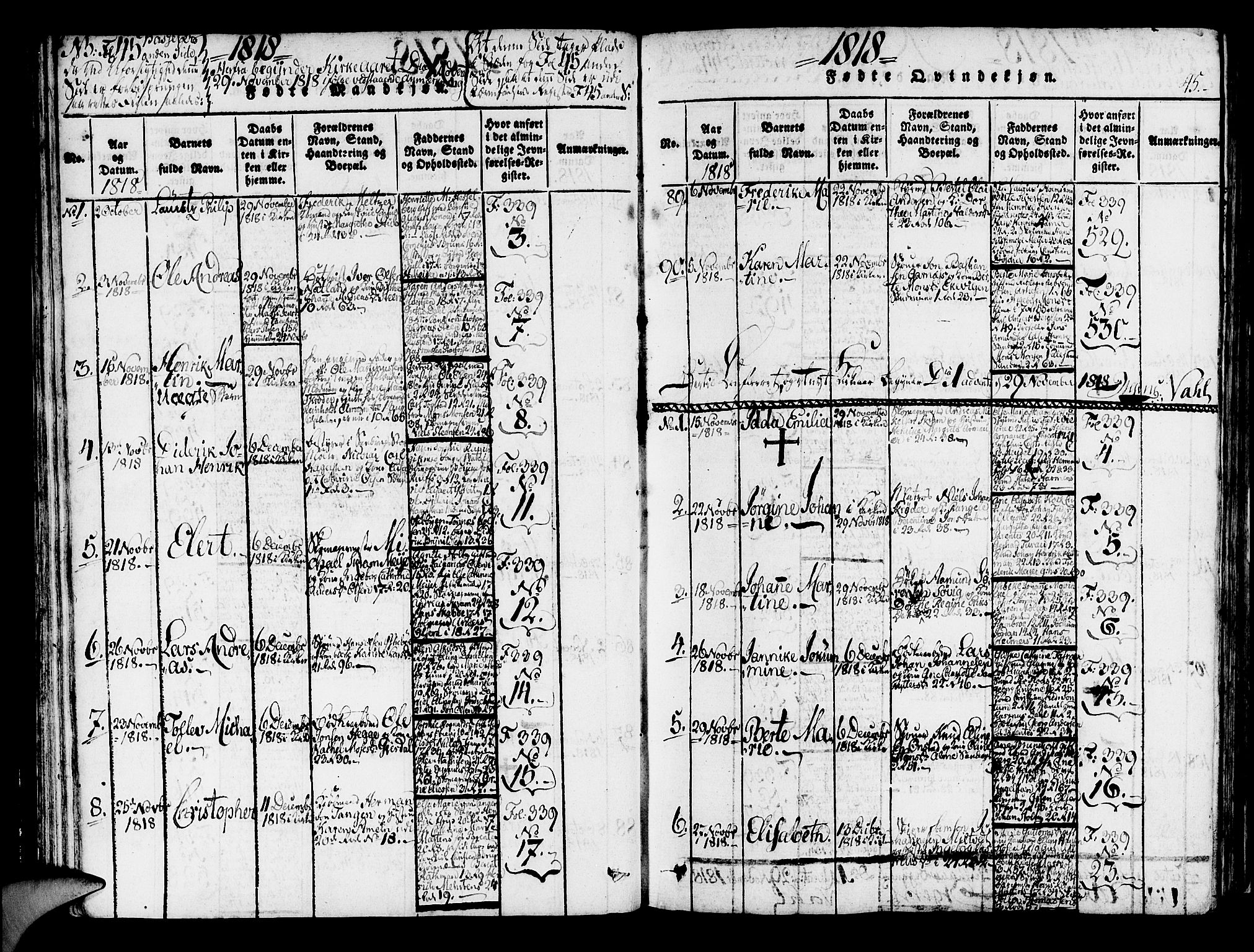 Korskirken sokneprestembete, AV/SAB-A-76101/H/Haa/L0013: Ministerialbok nr. A 13, 1815-1822, s. 45