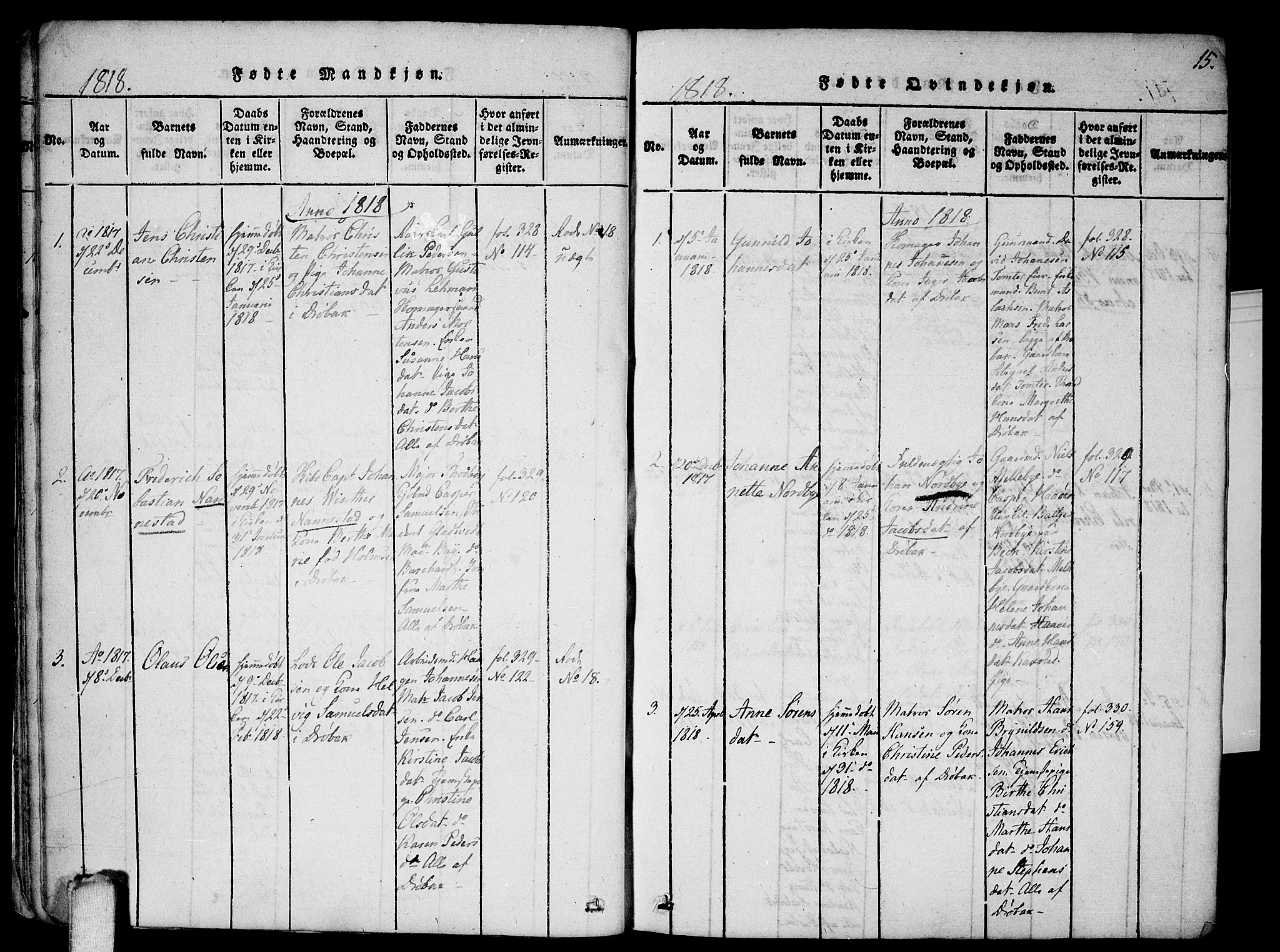 Drøbak prestekontor Kirkebøker, AV/SAO-A-10142a/F/Fa/L0001: Ministerialbok nr. I 1, 1816-1842, s. 15