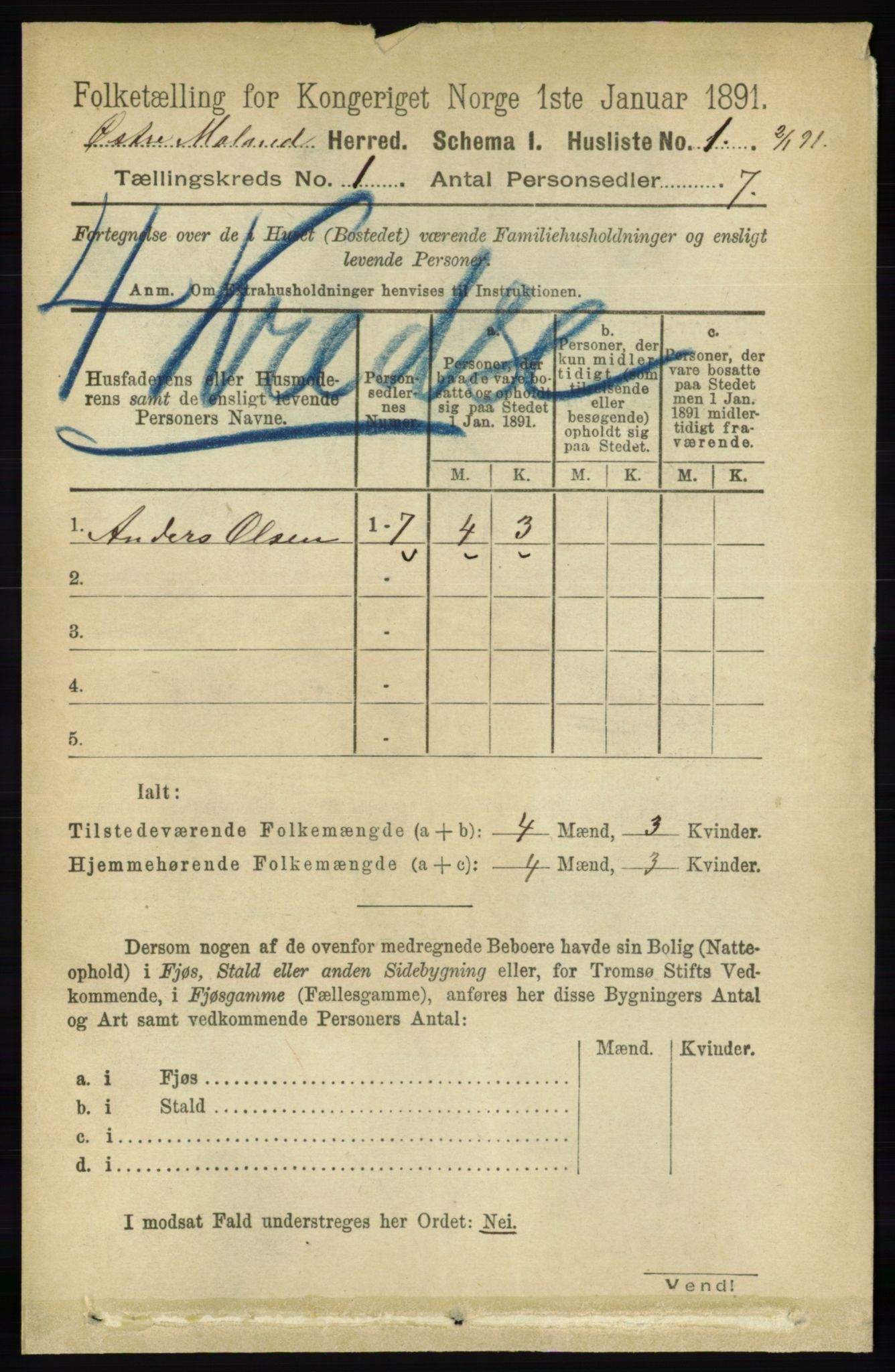 RA, Folketelling 1891 for 0918 Austre Moland herred, 1891, s. 20