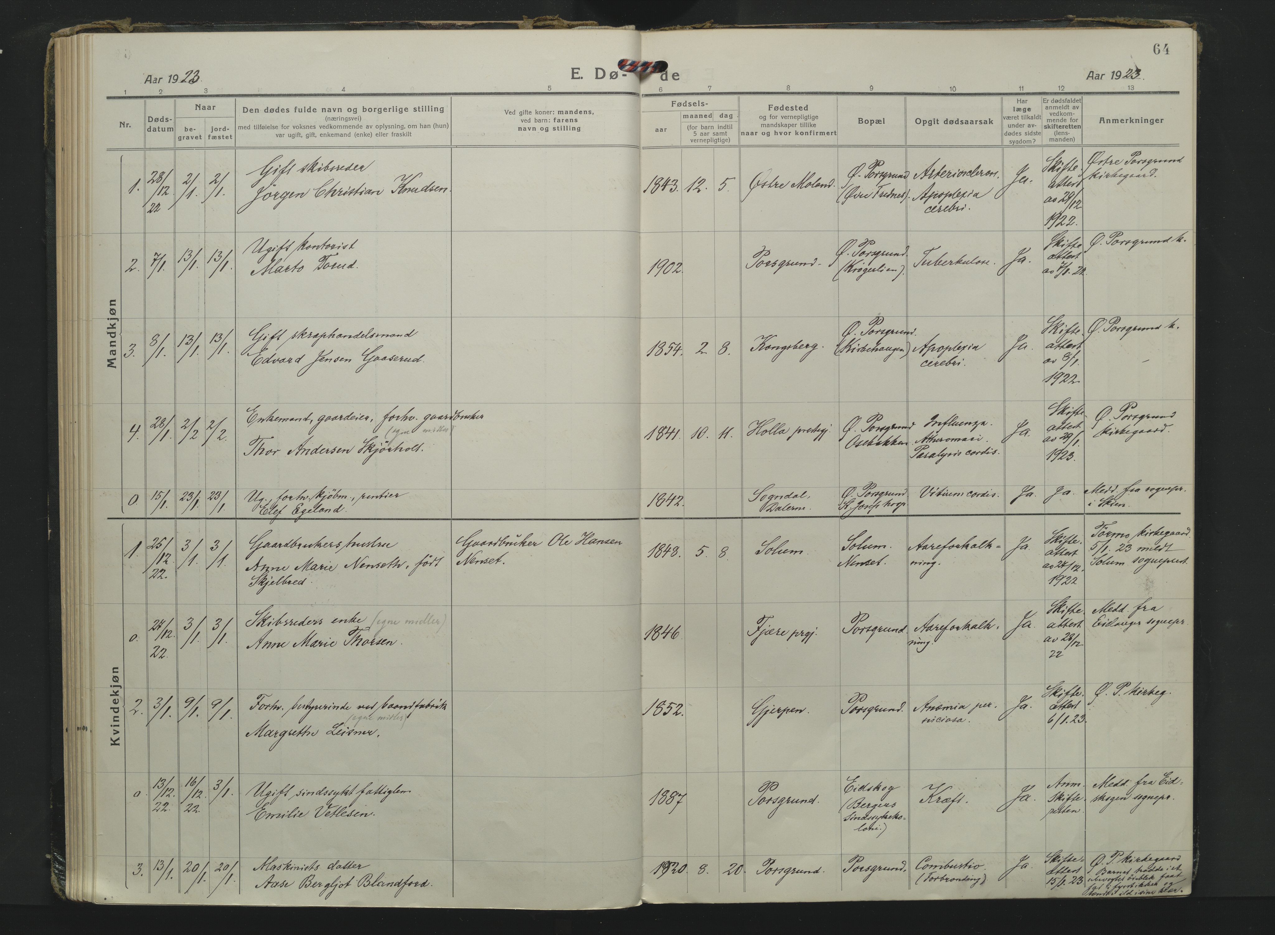 Porsgrunn kirkebøker , AV/SAKO-A-104/F/Fa/L0014: Ministerialbok nr. 14, 1918-1931, s. 64