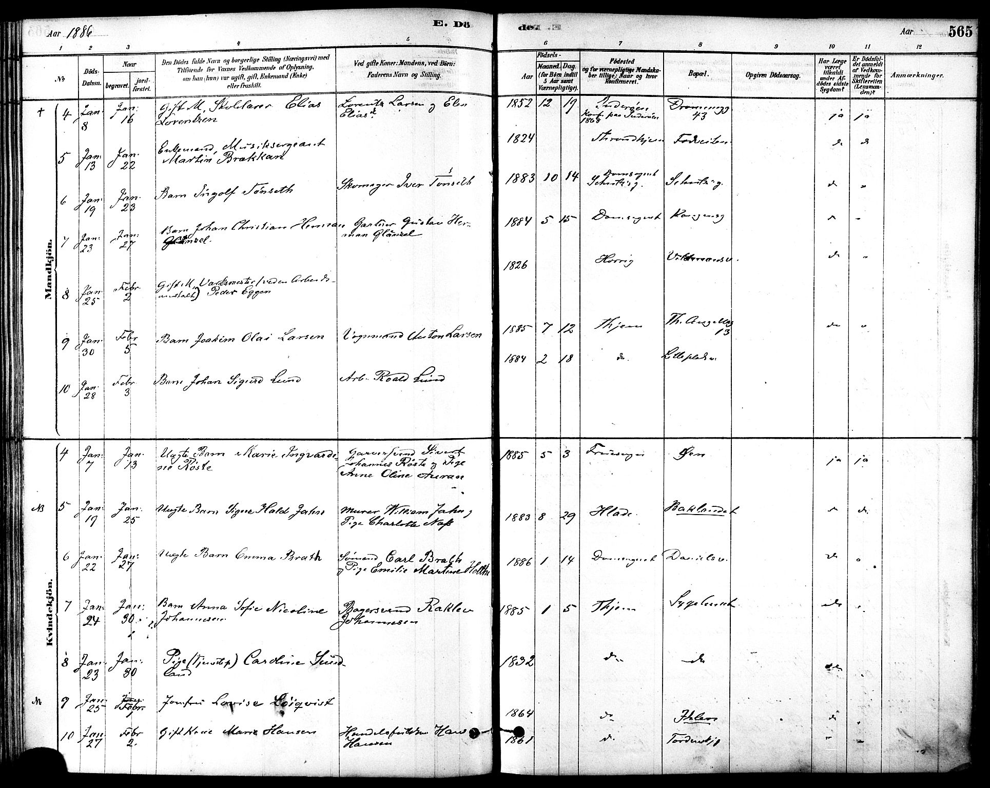 Ministerialprotokoller, klokkerbøker og fødselsregistre - Sør-Trøndelag, SAT/A-1456/601/L0058: Ministerialbok nr. 601A26, 1877-1891, s. 565