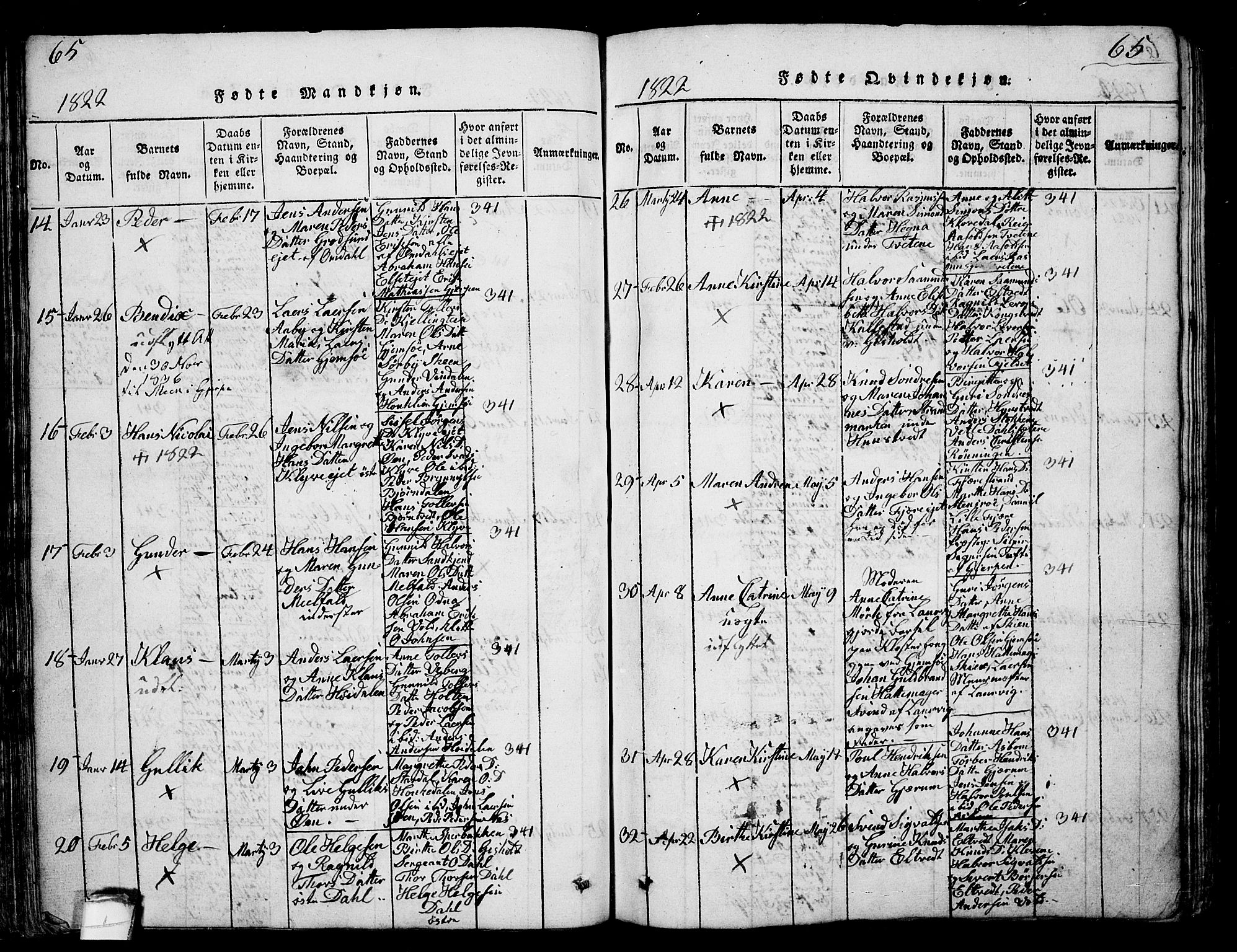 Solum kirkebøker, AV/SAKO-A-306/G/Ga/L0001: Klokkerbok nr. I 1, 1814-1833, s. 65