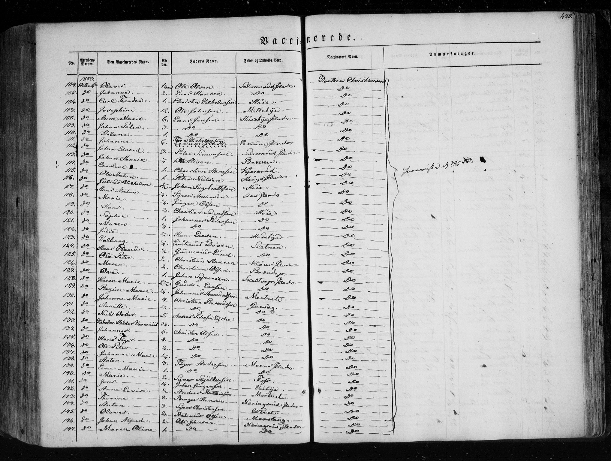 Eidsberg prestekontor Kirkebøker, AV/SAO-A-10905/F/Fa/L0009: Ministerialbok nr. I 9, 1849-1856, s. 420