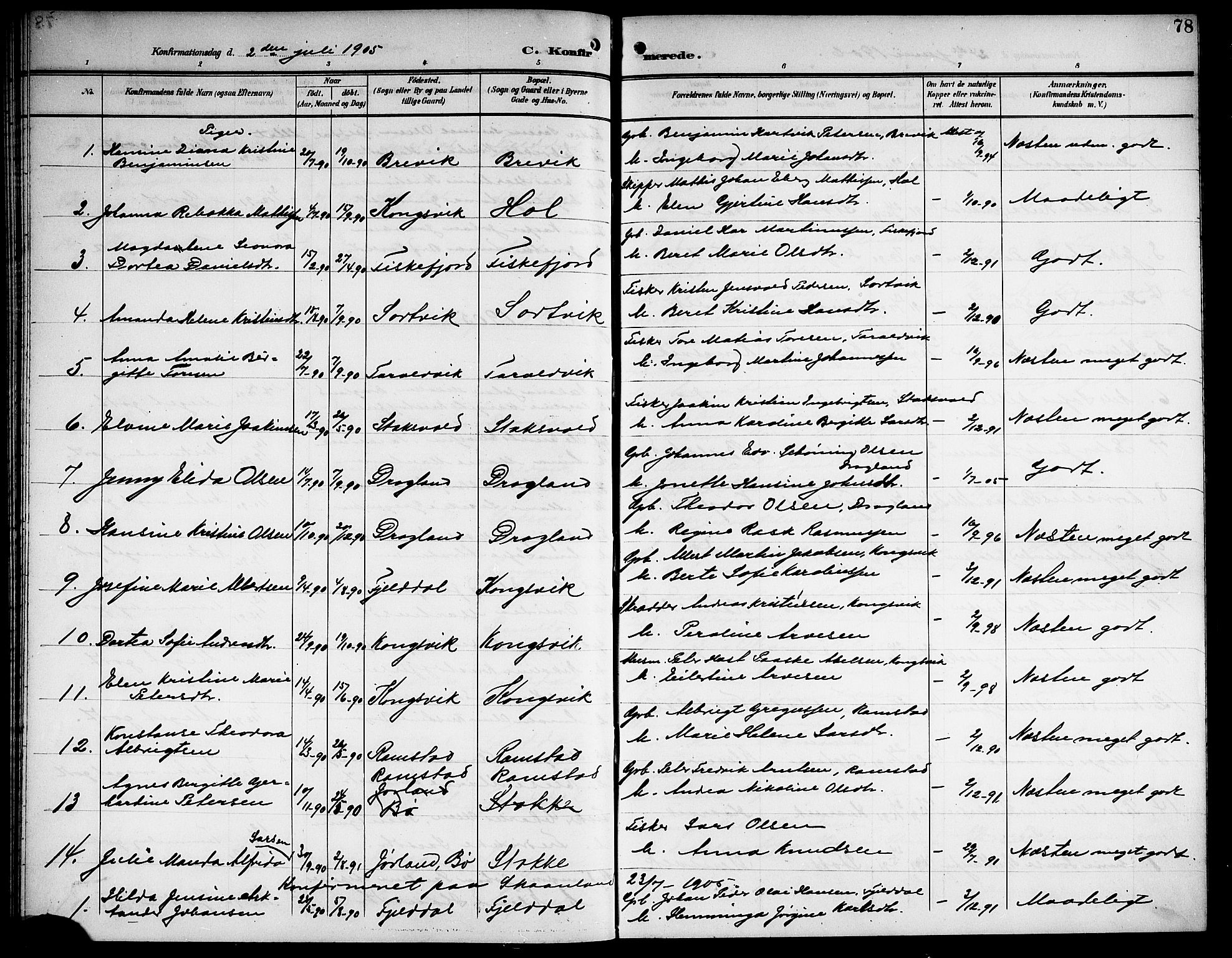 Ministerialprotokoller, klokkerbøker og fødselsregistre - Nordland, AV/SAT-A-1459/865/L0932: Klokkerbok nr. 865C04, 1901-1917, s. 78