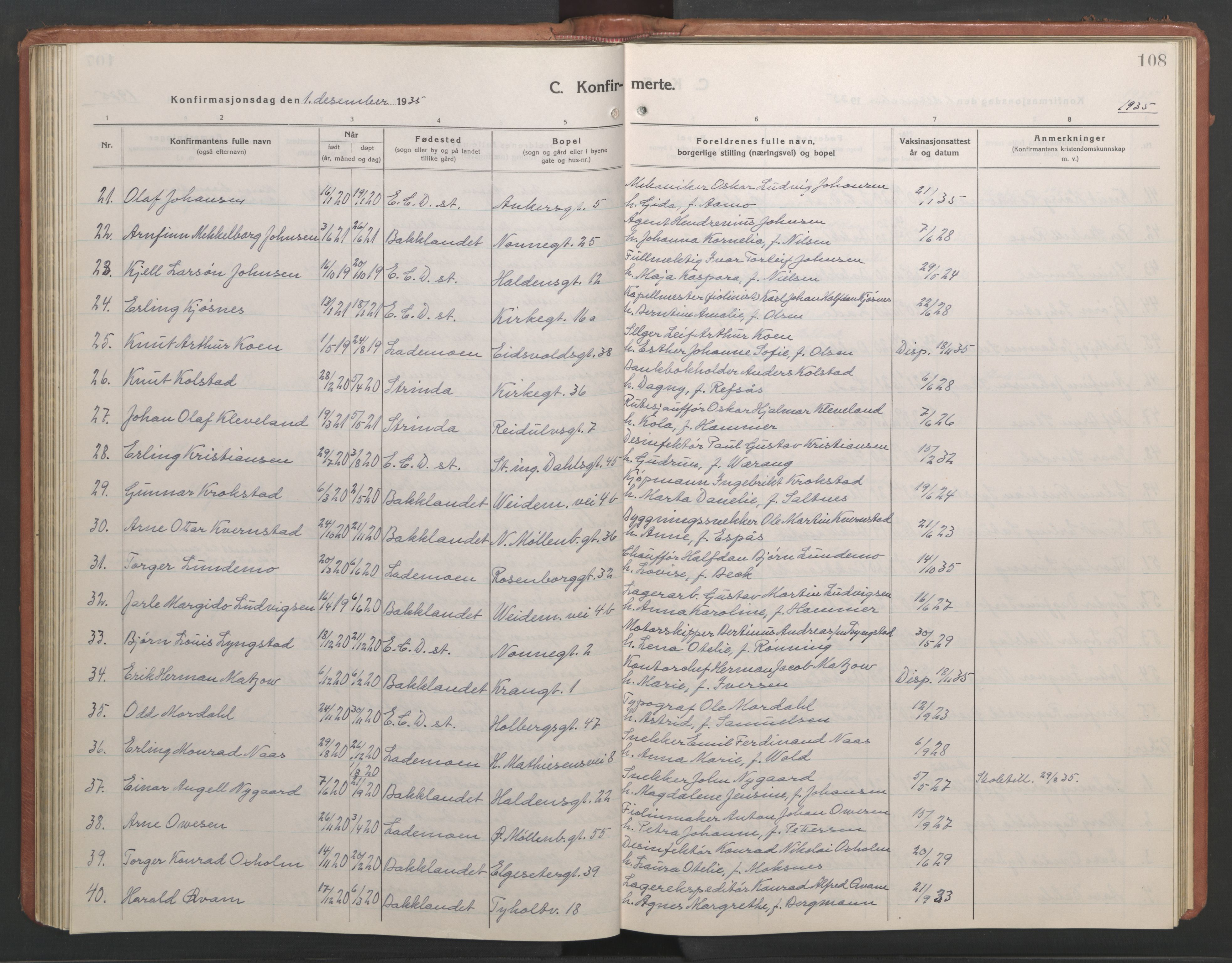 Ministerialprotokoller, klokkerbøker og fødselsregistre - Sør-Trøndelag, SAT/A-1456/604/L0228: Klokkerbok nr. 604C11, 1928-1950, s. 108