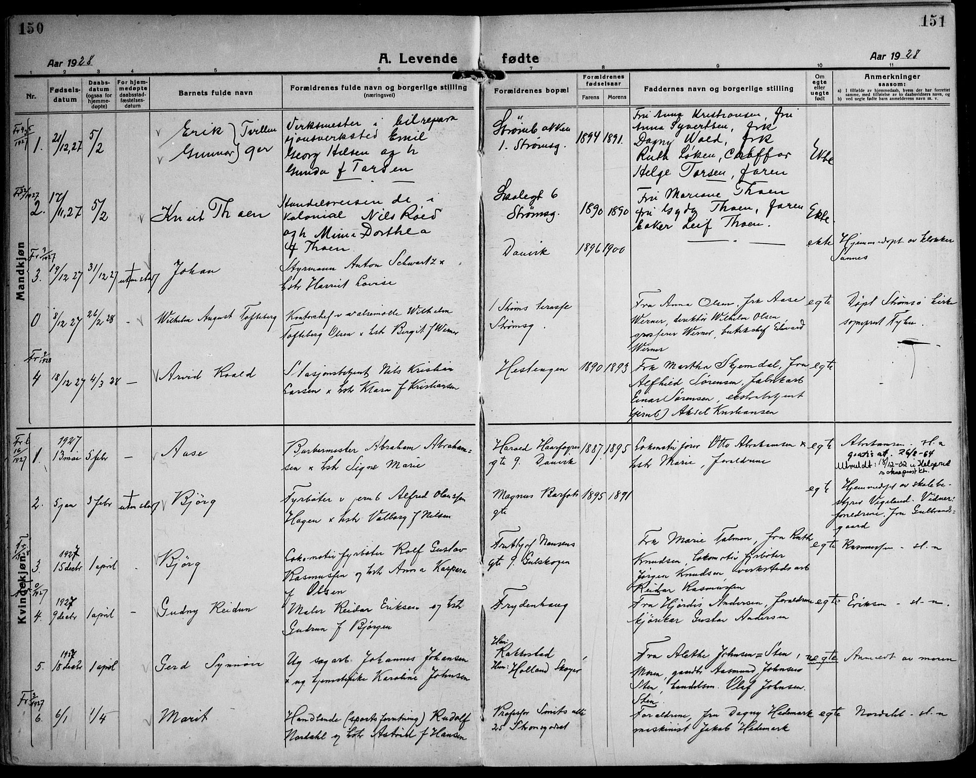 Strømsgodset kirkebøker, AV/SAKO-A-324/F/Fa/L0003: Ministerialbok nr. 3, 1920-1936, s. 150-151