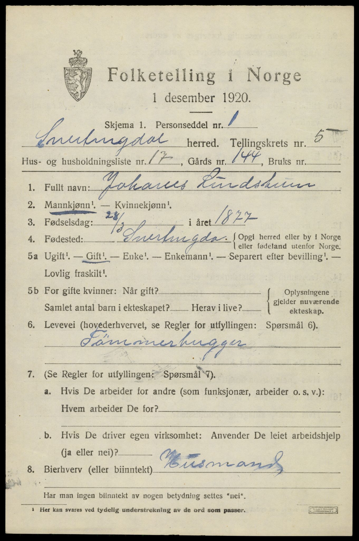 SAH, Folketelling 1920 for 0526 Snertingdal herred, 1920, s. 4513