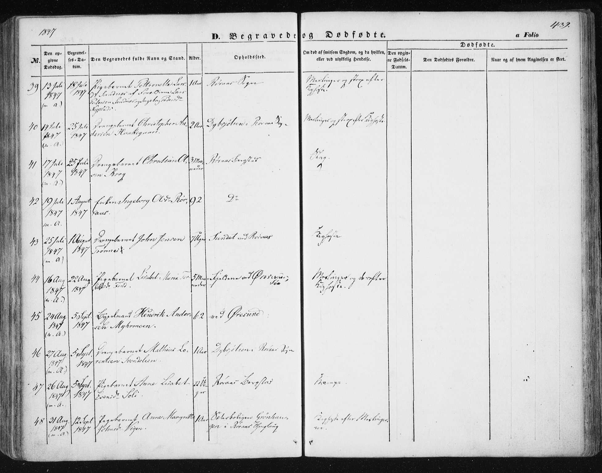 Ministerialprotokoller, klokkerbøker og fødselsregistre - Sør-Trøndelag, SAT/A-1456/681/L0931: Ministerialbok nr. 681A09, 1845-1859, s. 439