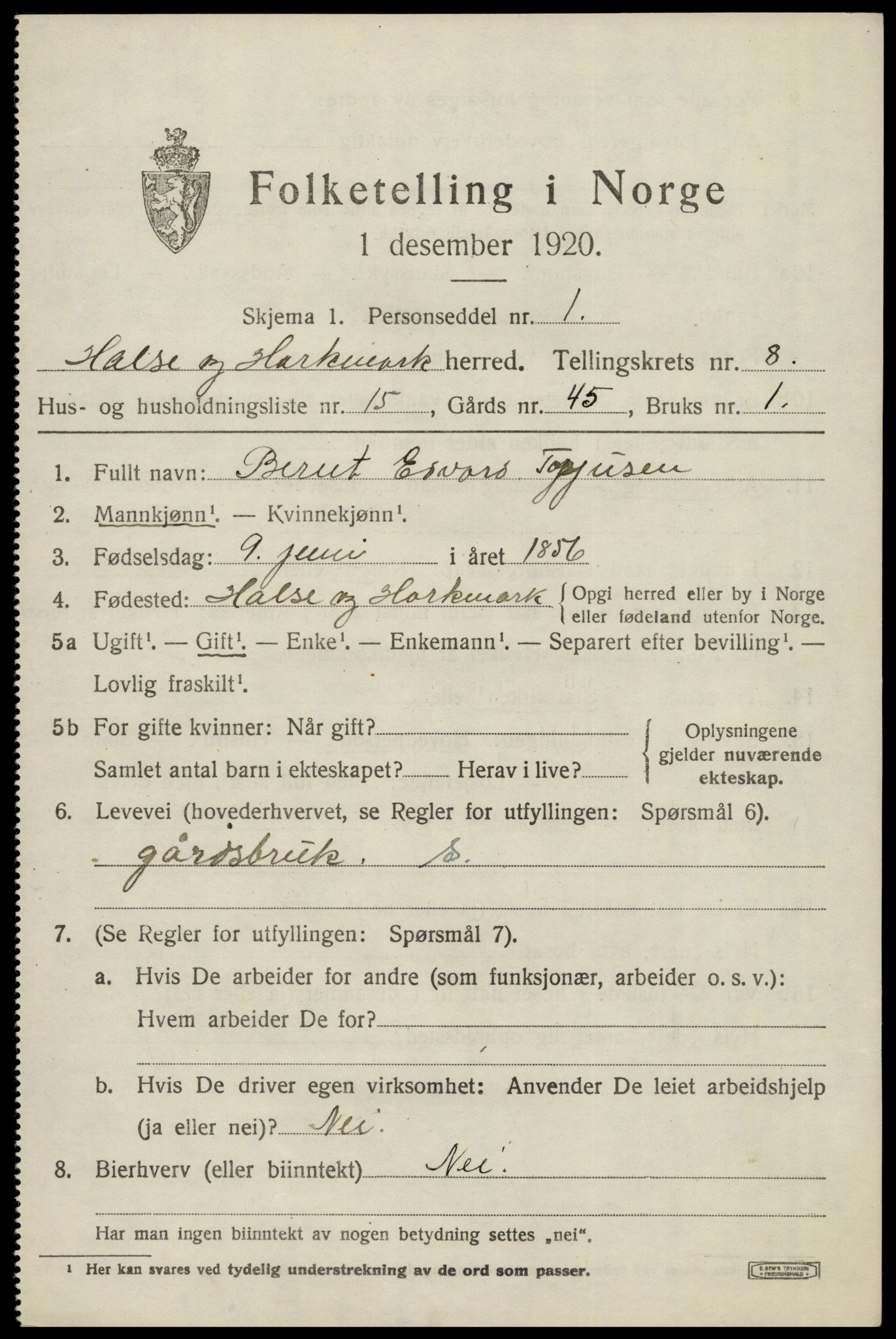 SAK, Folketelling 1920 for 1019 Halse og Harkmark herred, 1920, s. 4451