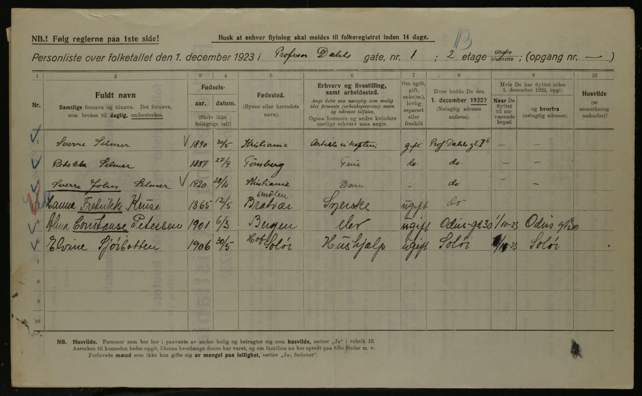 OBA, Kommunal folketelling 1.12.1923 for Kristiania, 1923, s. 90096