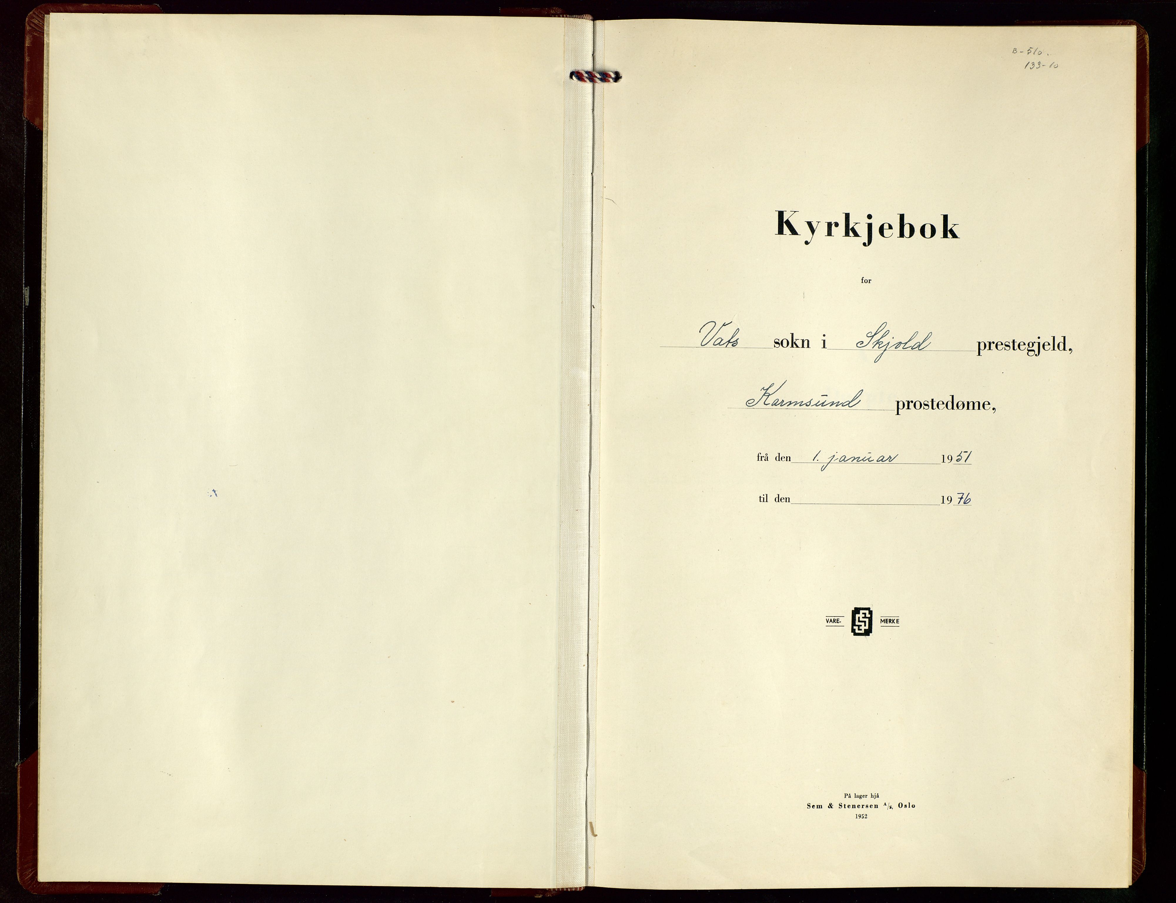 Skjold sokneprestkontor, SAST/A-101847/H/Ha/Hab/L0014: Klokkerbok nr. B 14, 1951-1976