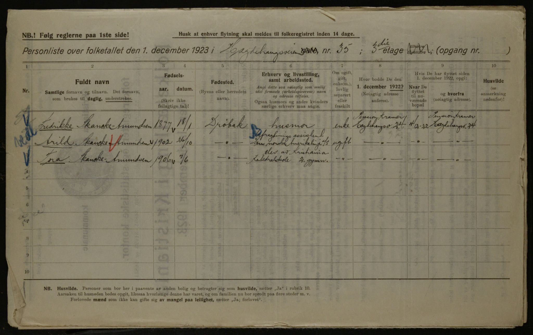 OBA, Kommunal folketelling 1.12.1923 for Kristiania, 1923, s. 40781