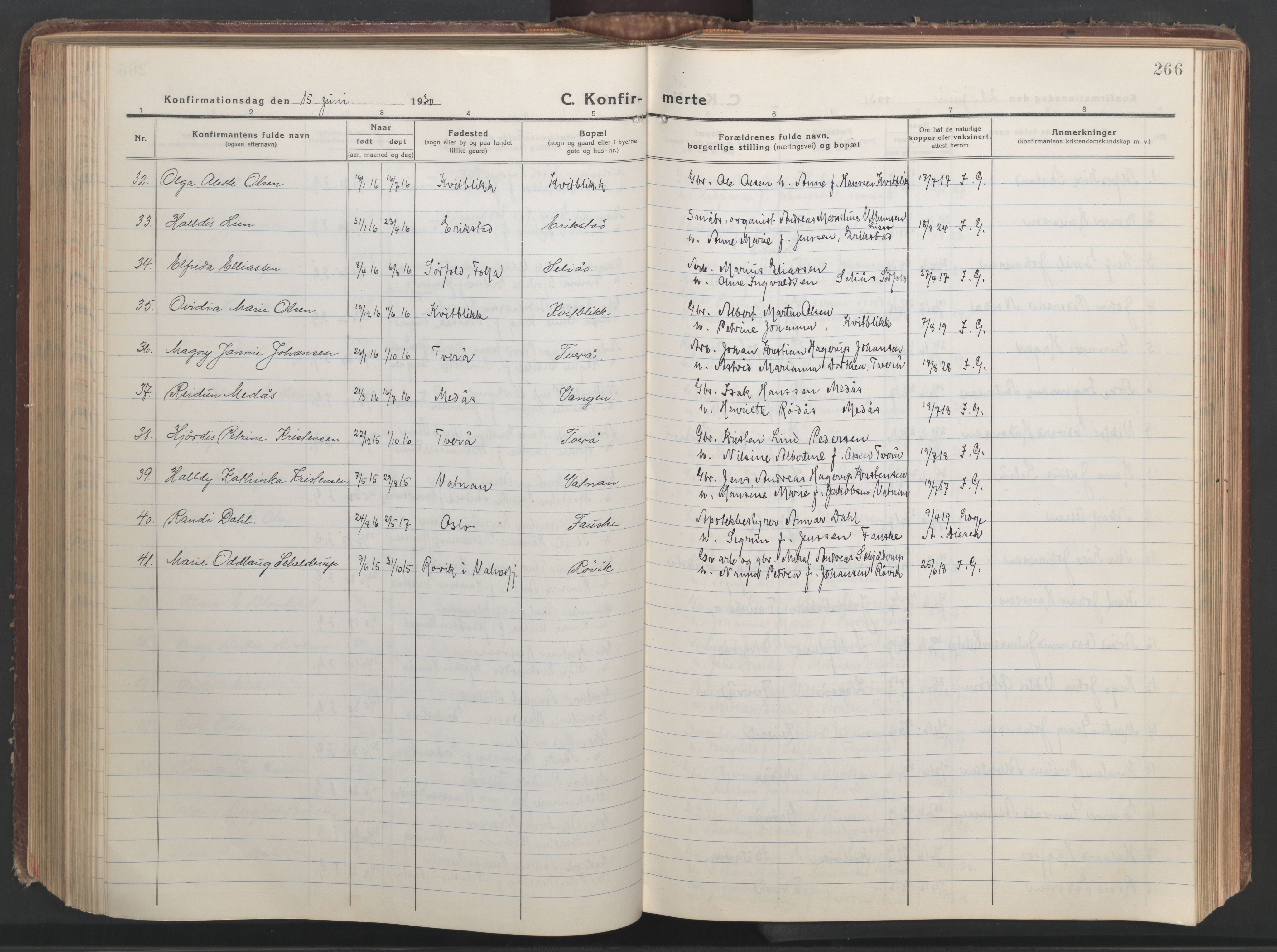 Ministerialprotokoller, klokkerbøker og fødselsregistre - Nordland, AV/SAT-A-1459/849/L0700: Klokkerbok nr. 849C01, 1919-1946, s. 266