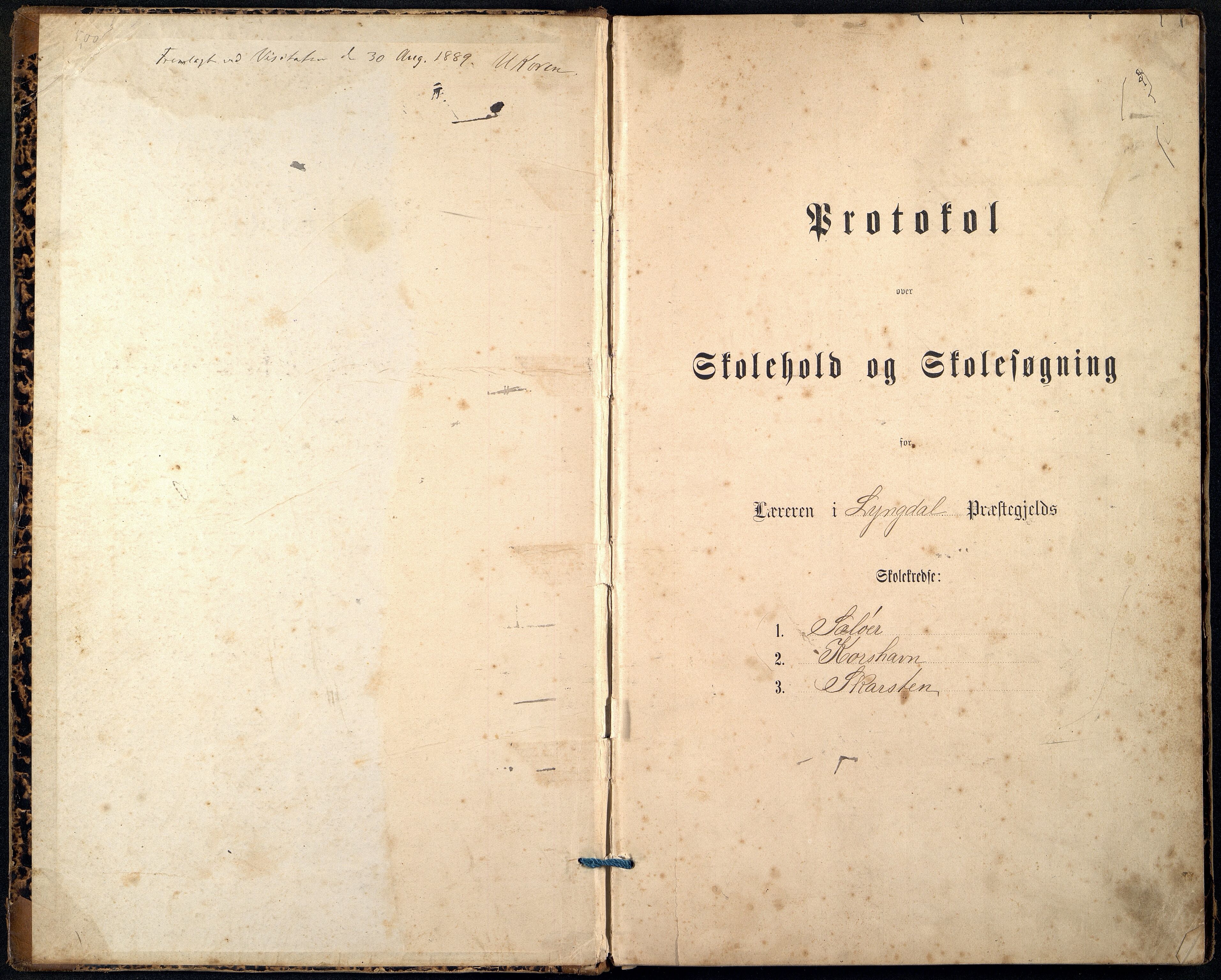 Lyngdal kommune - Sælør Skolekrets, ARKSOR/1032LG562/H/L0002: Skoleprotokoll, 1888-1902