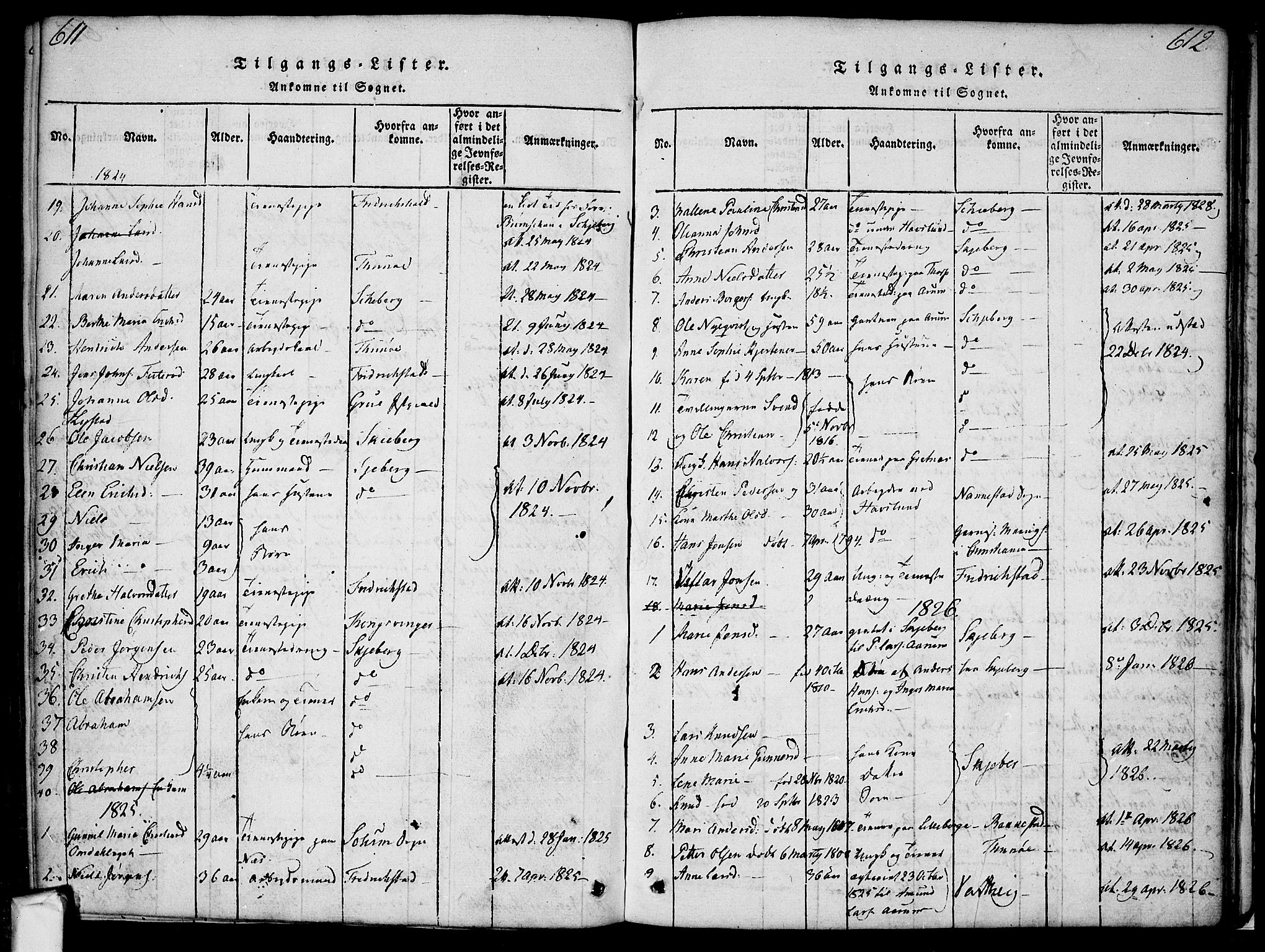 Borge prestekontor Kirkebøker, SAO/A-10903/F/Fa/L0003: Ministerialbok nr. I 3, 1815-1836, s. 611-612