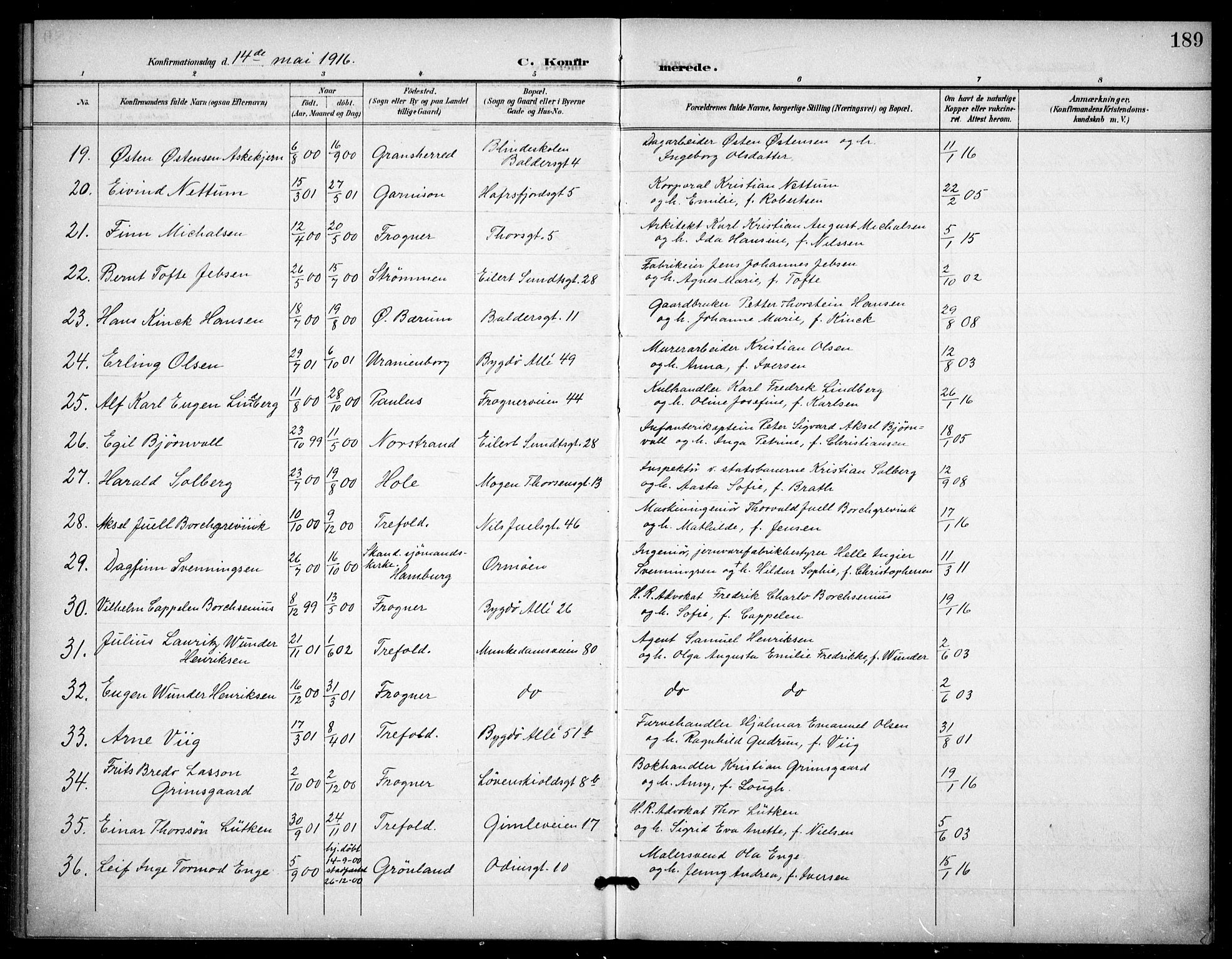 Frogner prestekontor Kirkebøker, AV/SAO-A-10886/F/Fa/L0001: Ministerialbok nr. 1, 1898-1916, s. 189