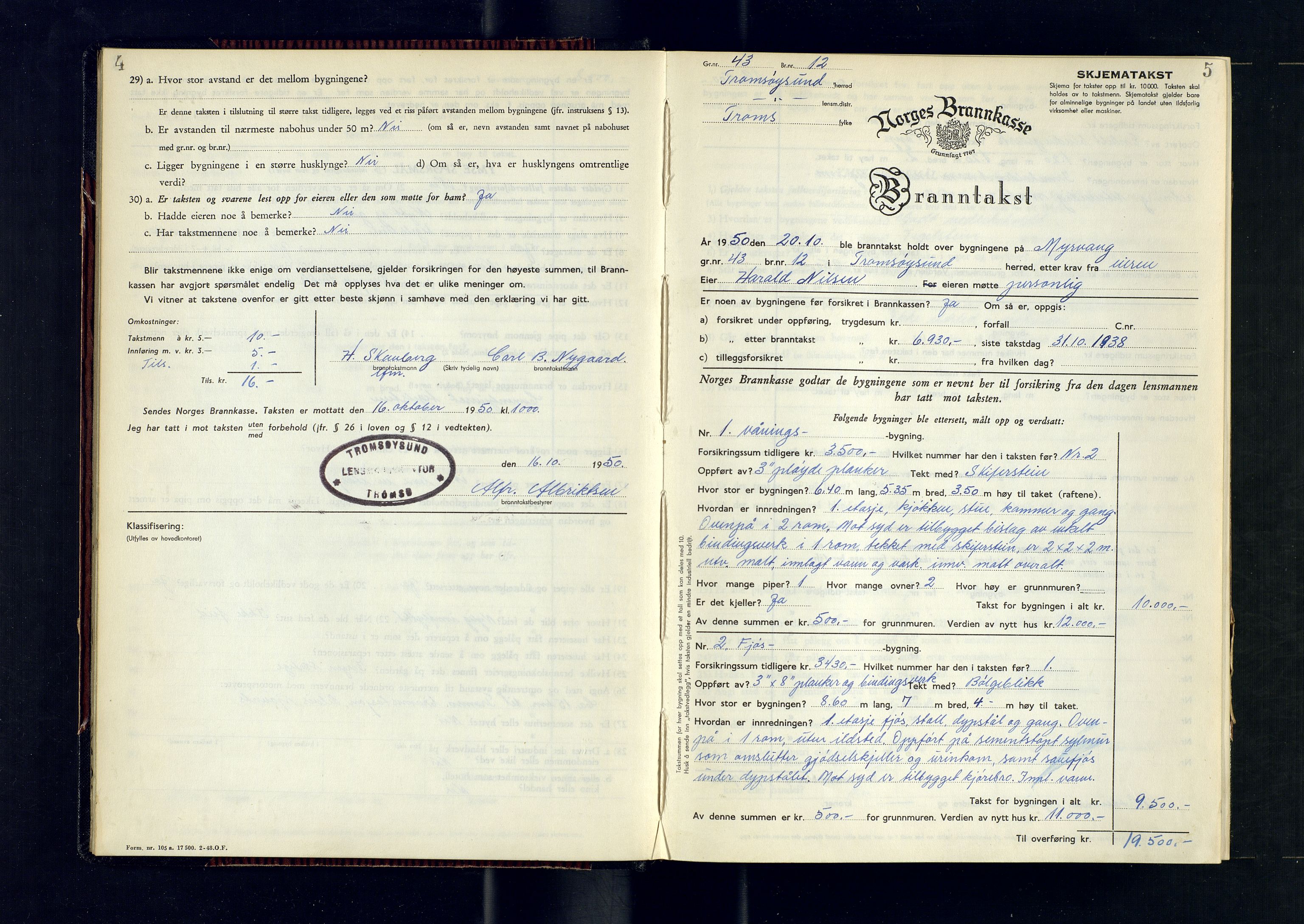 Tromsøysund lensmannskontor, AV/SATØ-SATØ-12/F/Fs/Fsb/L0764: Branntakstprotokoll (S), 1950-1954, s. 4-5