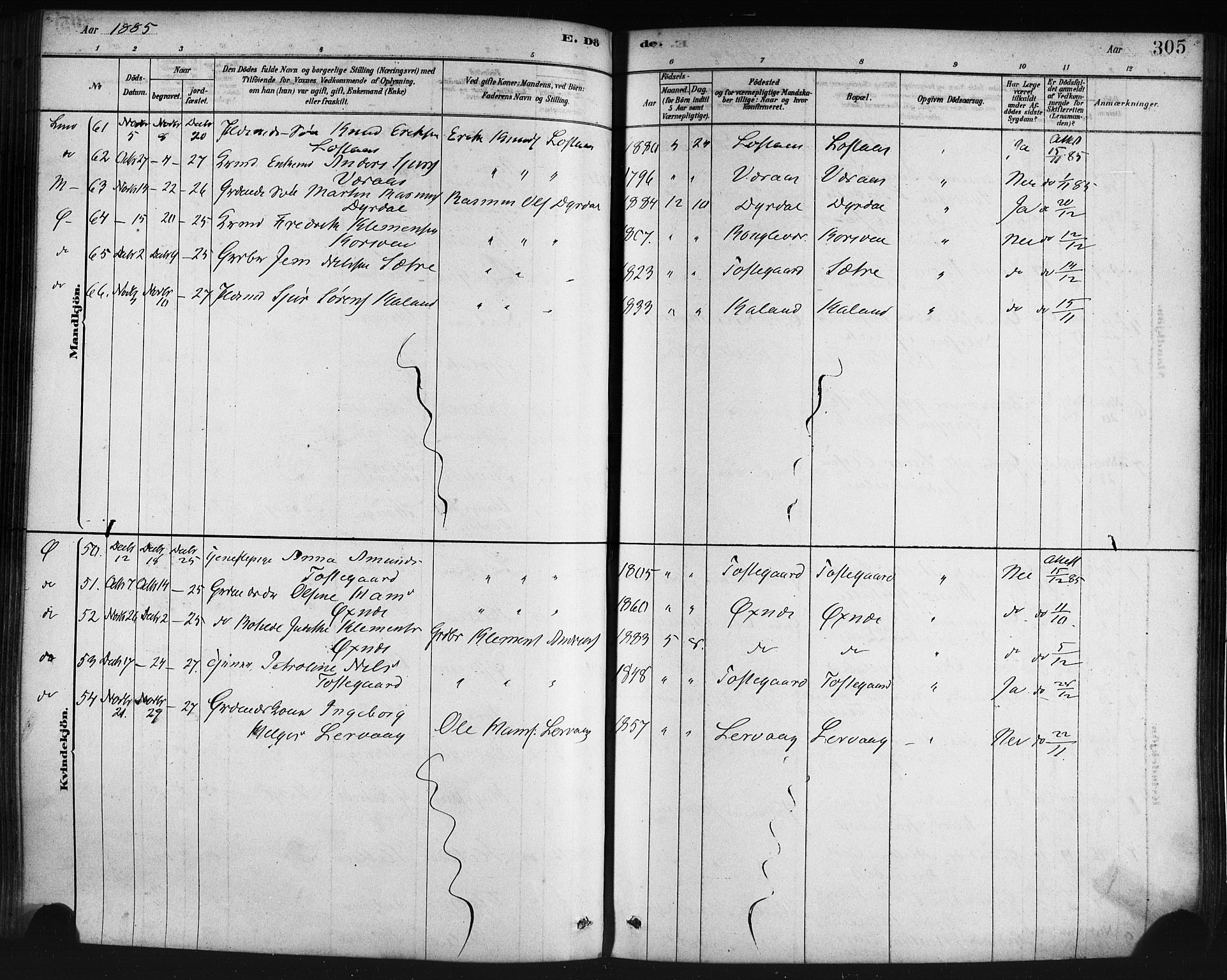 Lindås Sokneprestembete, AV/SAB-A-76701/H/Haa/Haaa/L0019: Ministerialbok nr. A 19, 1878-1912, s. 305
