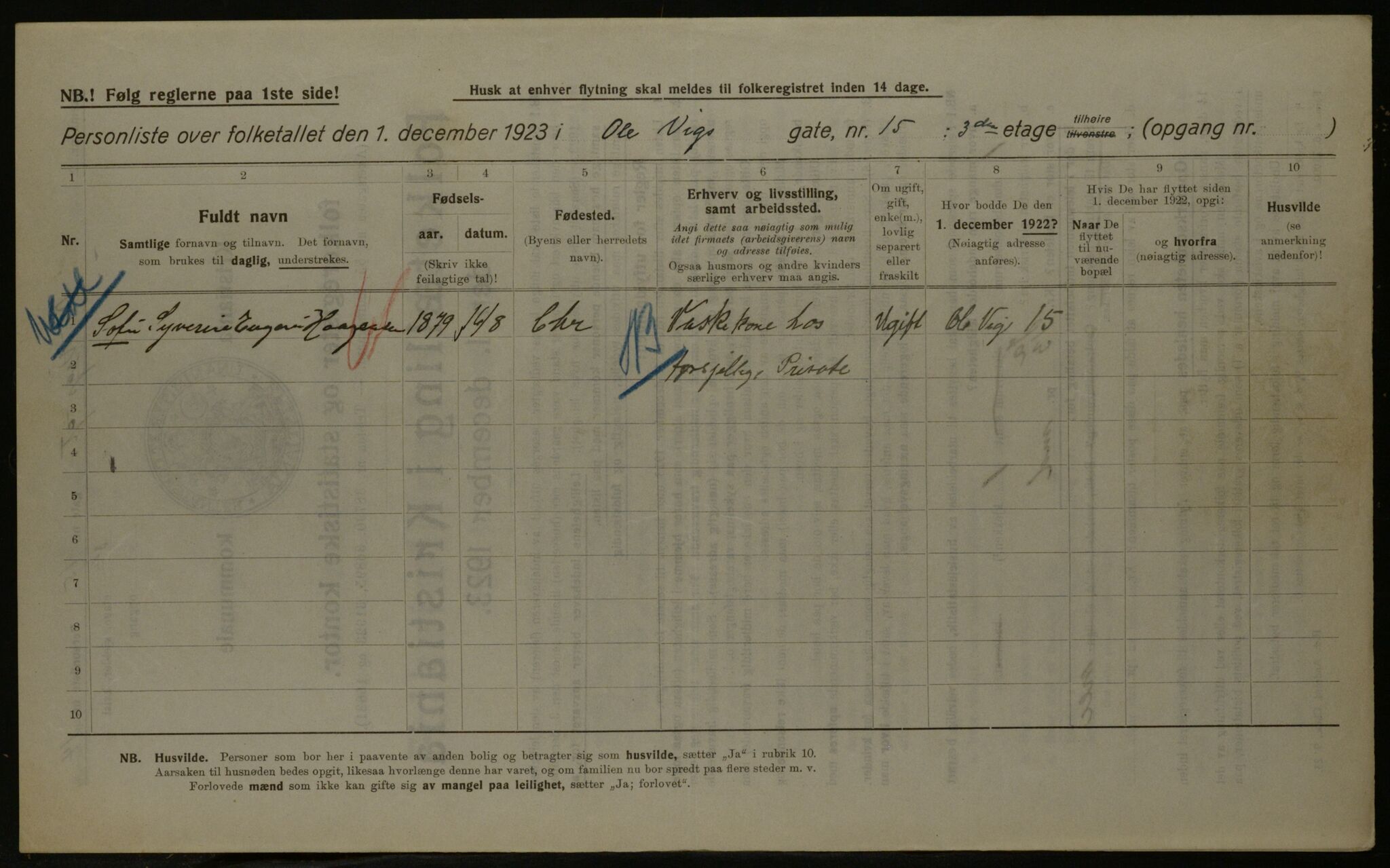 OBA, Kommunal folketelling 1.12.1923 for Kristiania, 1923, s. 83095