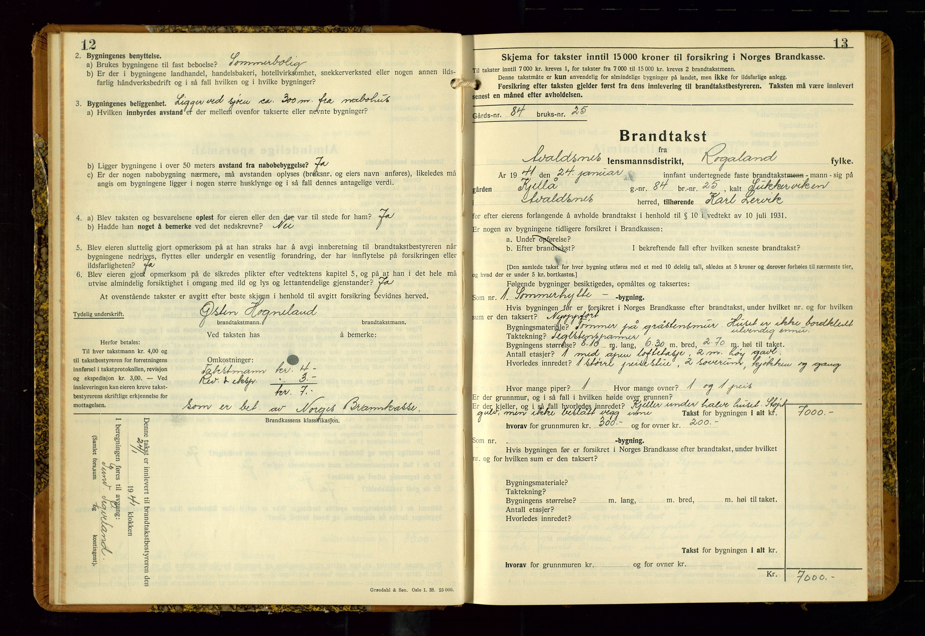 Avaldsnes lensmannskontor, AV/SAST-A-100286/Gob/L0002: "Branntakstprotokoll for Avaldsnes lensmannsdistrikt Rogaland fylke", 1940-1950, s. 12-13