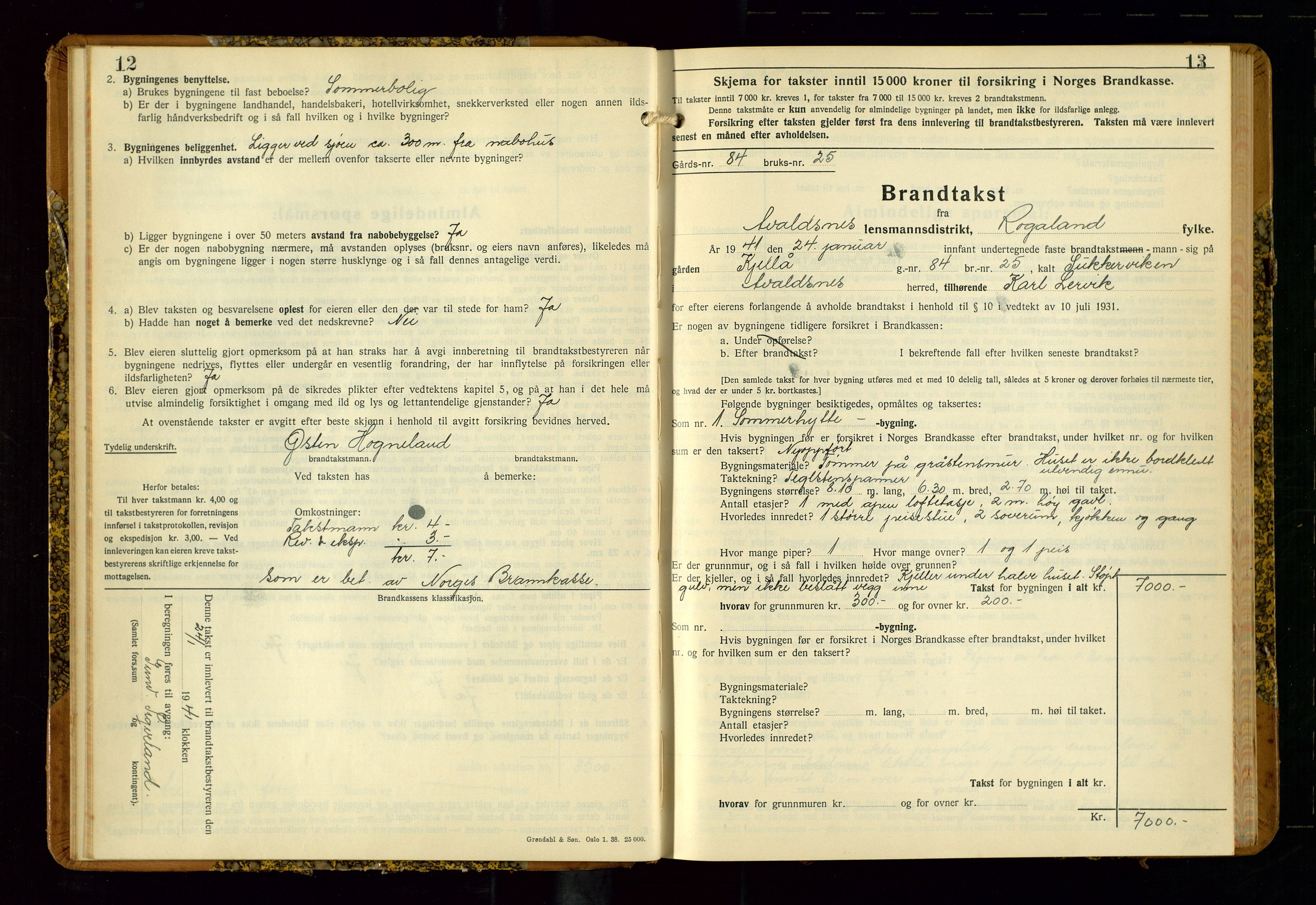 Avaldsnes lensmannskontor, SAST/A-100286/Gob/L0002: "Branntakstprotokoll for Avaldsnes lensmannsdistrikt Rogaland fylke", 1940-1950, s. 12-13