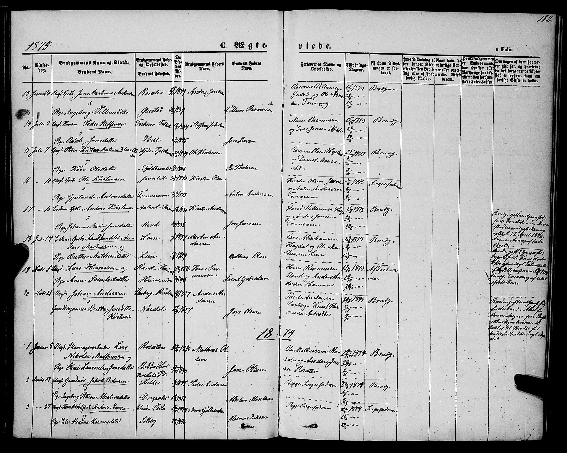 Innvik sokneprestembete, AV/SAB-A-80501: Ministerialbok nr. A 6, 1865-1878, s. 182