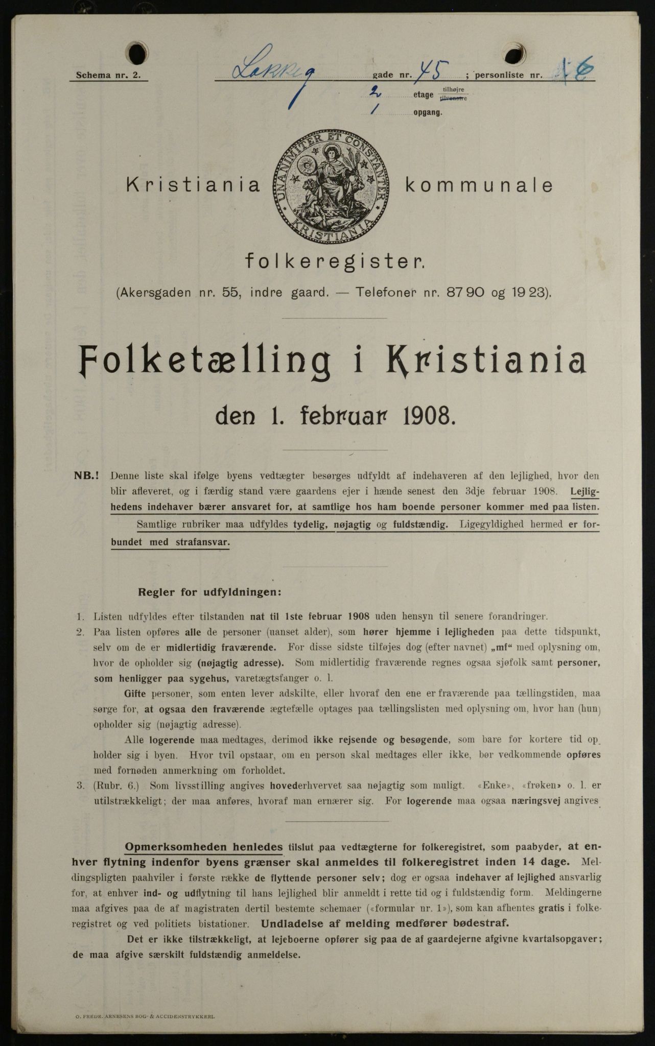 OBA, Kommunal folketelling 1.2.1908 for Kristiania kjøpstad, 1908, s. 50098