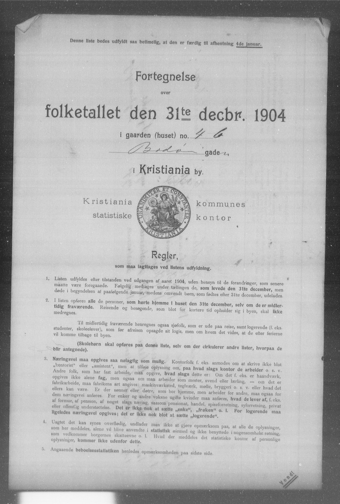 OBA, Kommunal folketelling 31.12.1904 for Kristiania kjøpstad, 1904, s. 1457