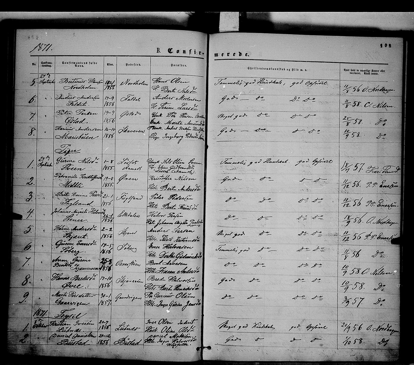 Trysil prestekontor, AV/SAH-PREST-046/H/Ha/Haa/L0006: Ministerialbok nr. 6, 1866-1873, s. 108