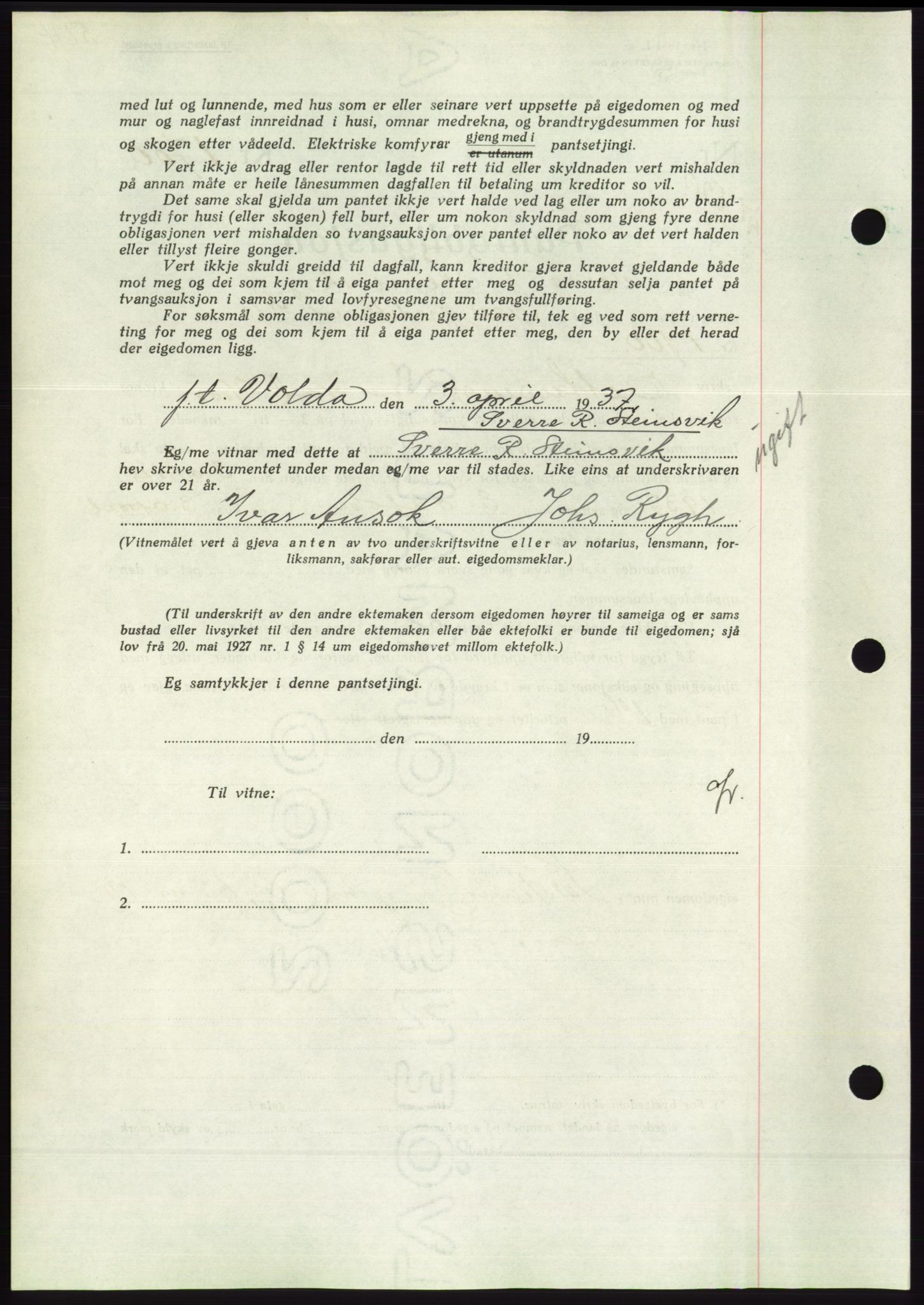 Søre Sunnmøre sorenskriveri, AV/SAT-A-4122/1/2/2C/L0062: Pantebok nr. 56, 1936-1937, Dagboknr: 523/1937