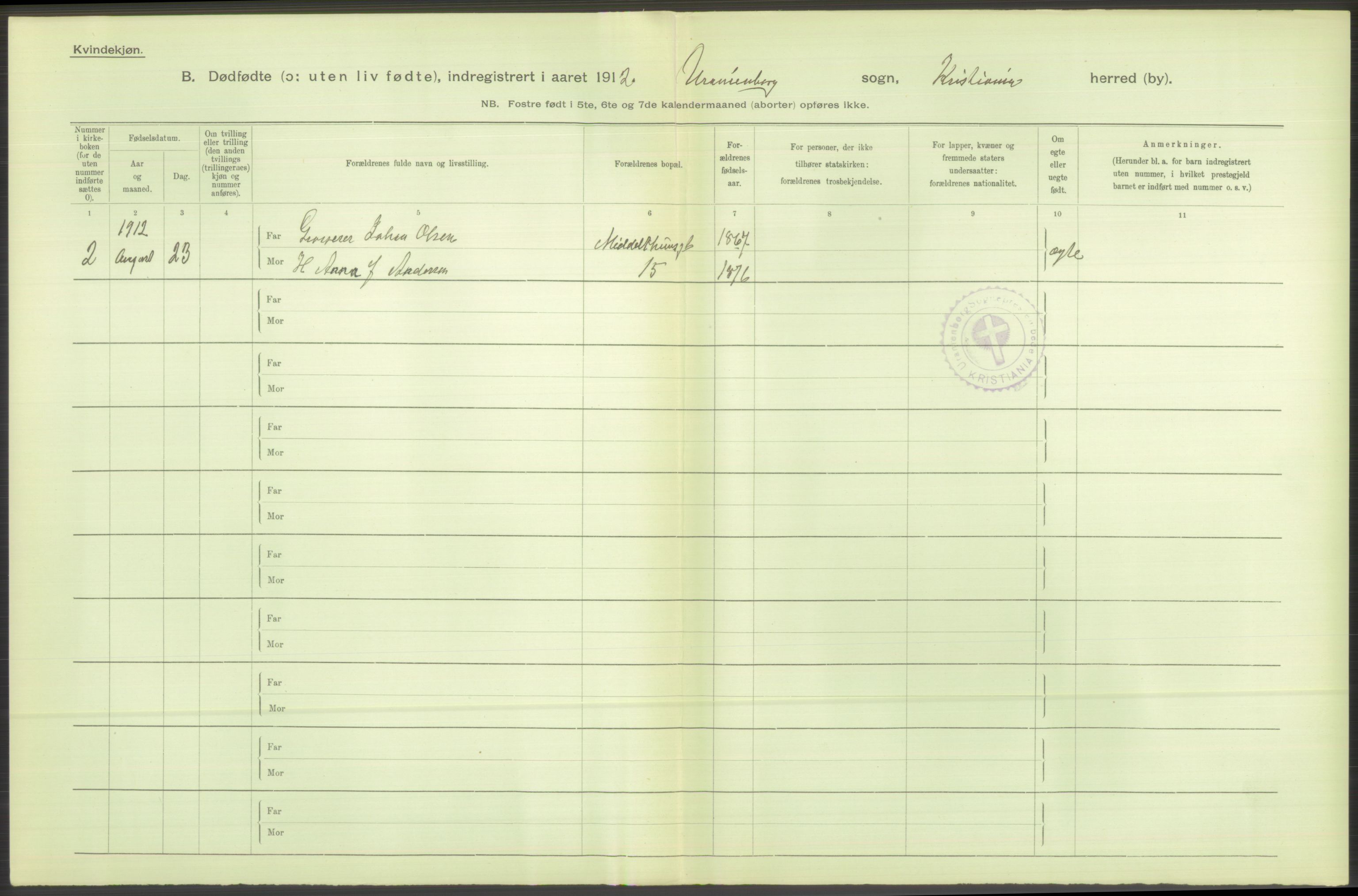 Statistisk sentralbyrå, Sosiodemografiske emner, Befolkning, RA/S-2228/D/Df/Dfb/Dfbb/L0010: Kristiania: Døde, dødfødte, 1912, s. 502