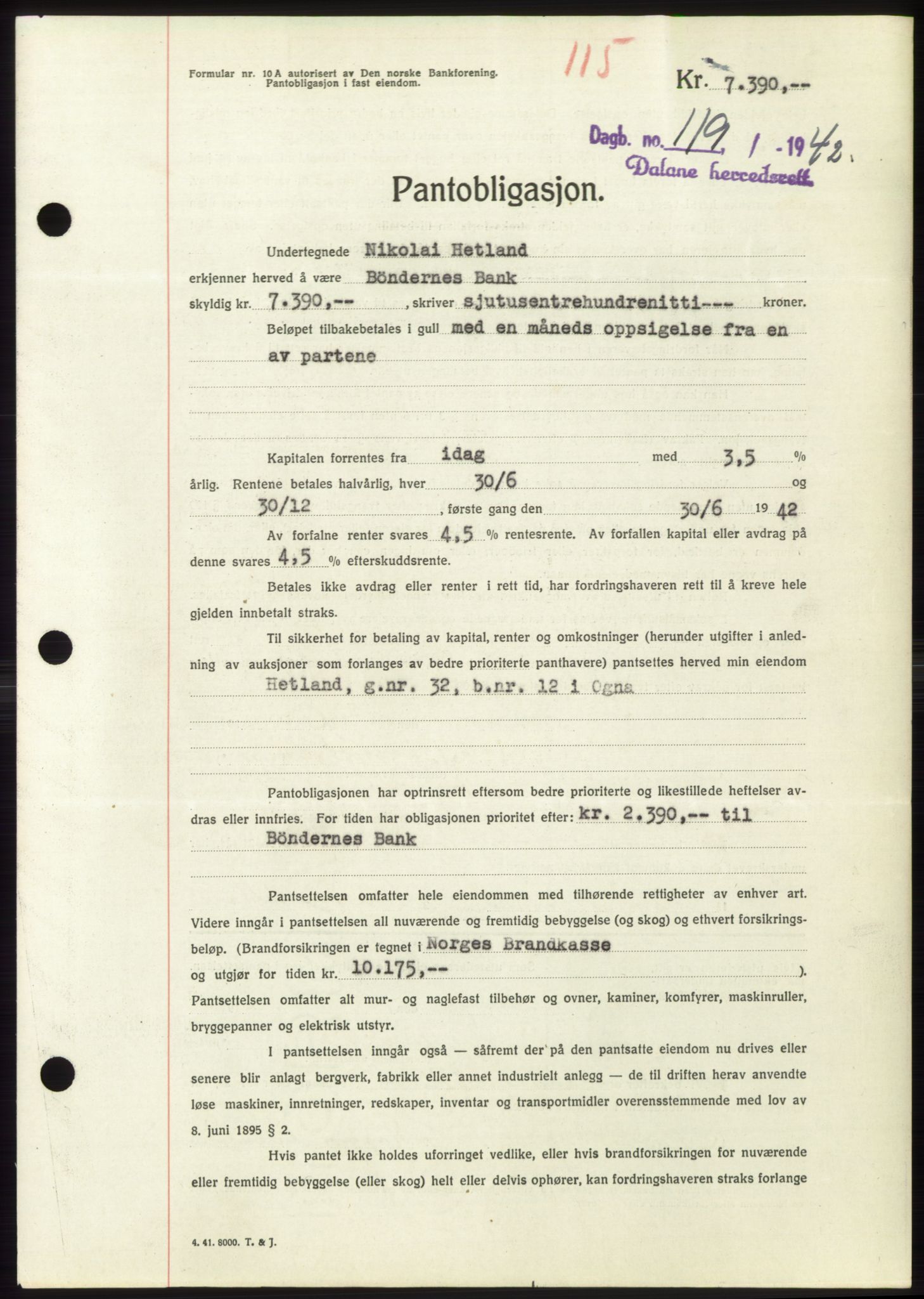 Dalane sorenskriveri, SAST/A-100309/02/G/Gb/L0058: Pantebok, 1926-1950, Tingl.dato: 16.02.1942