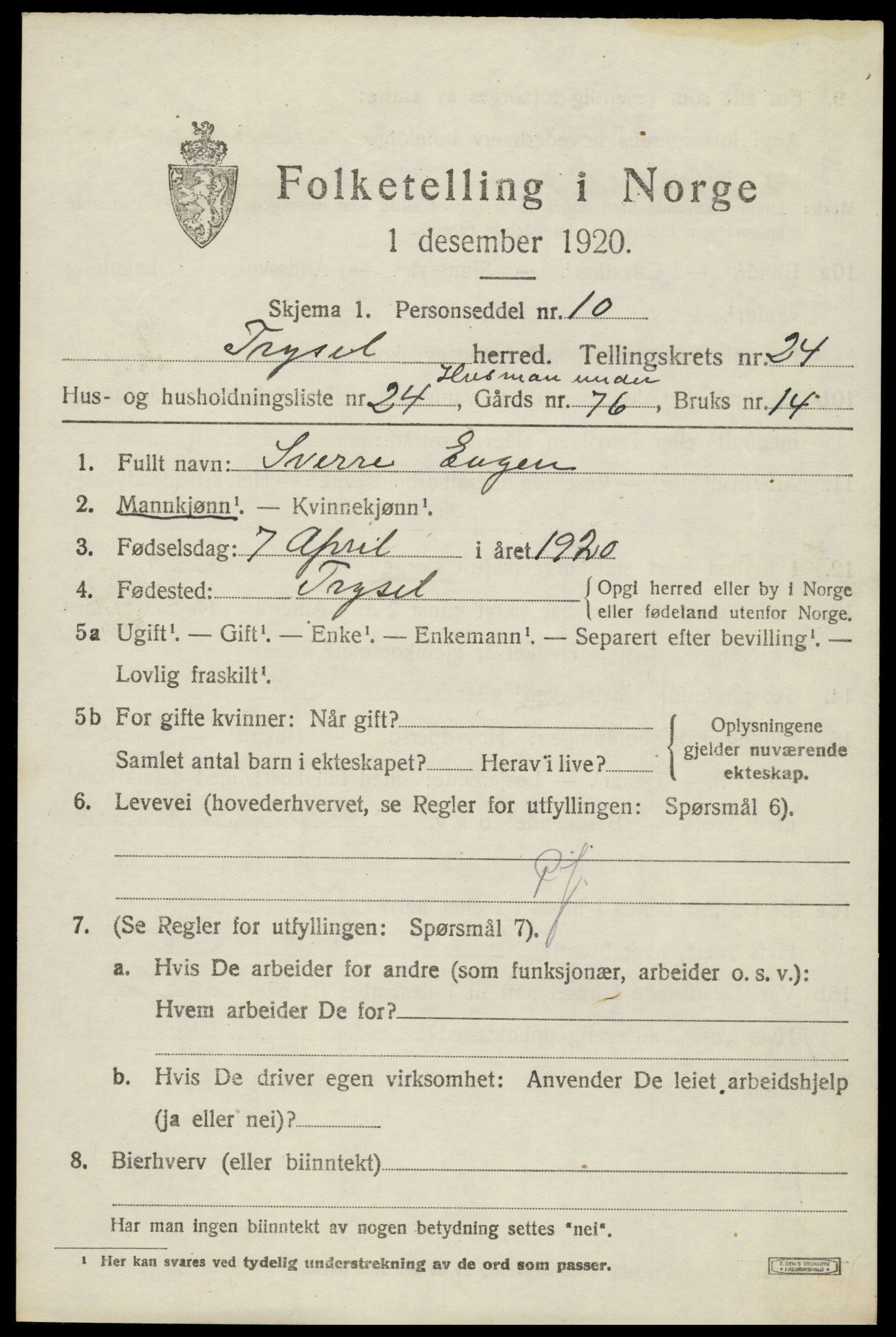 SAH, Folketelling 1920 for 0428 Trysil herred, 1920, s. 15521