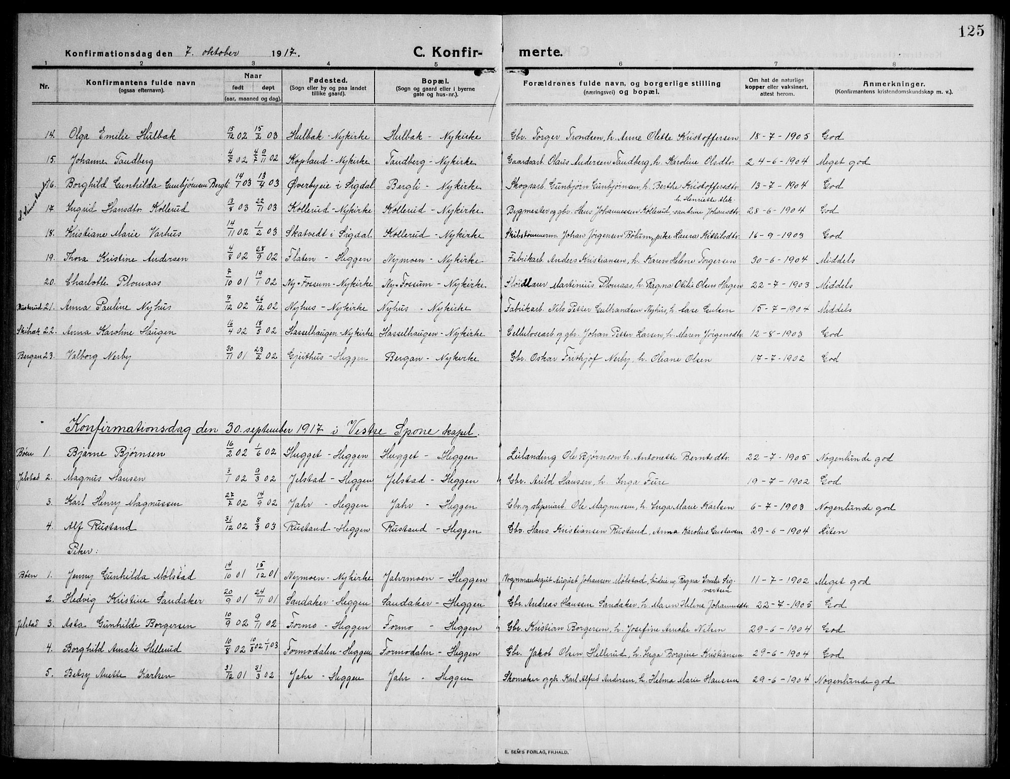 Modum kirkebøker, AV/SAKO-A-234/F/Fa/L0018: Ministerialbok nr. 18, 1912-1924, s. 125