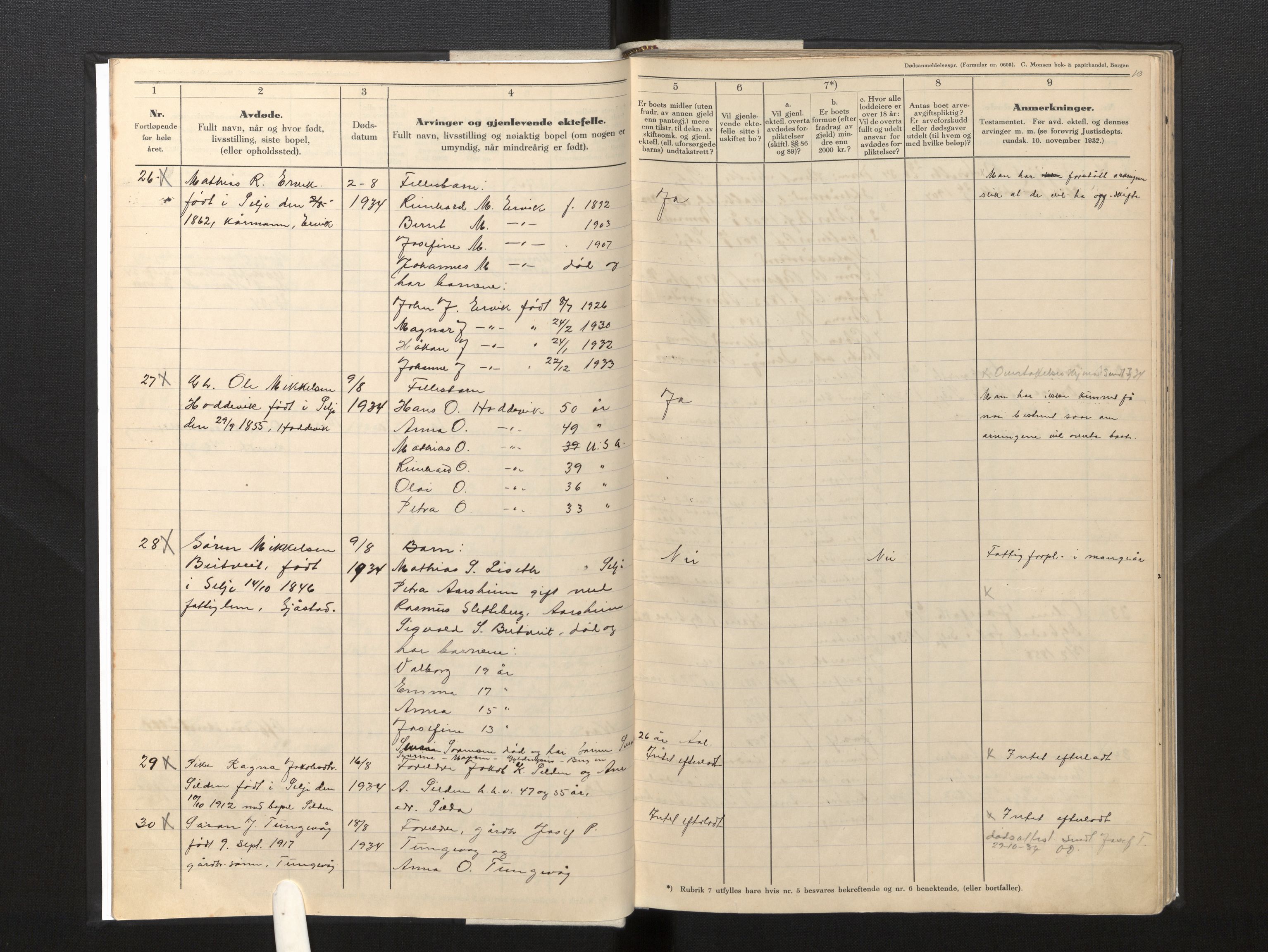Lensmannen i Selje, SAB/A-29701/0006/L0011: Dødsfallprotokoll, 1933-1945, s. 10