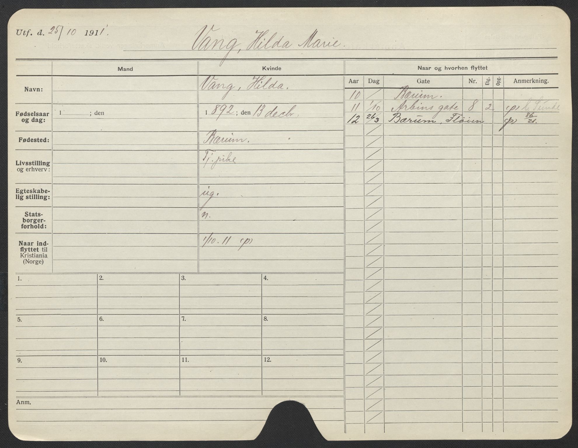 Oslo folkeregister, Registerkort, AV/SAO-A-11715/F/Fa/Fac/L0025: Kvinner, 1906-1914, s. 578a